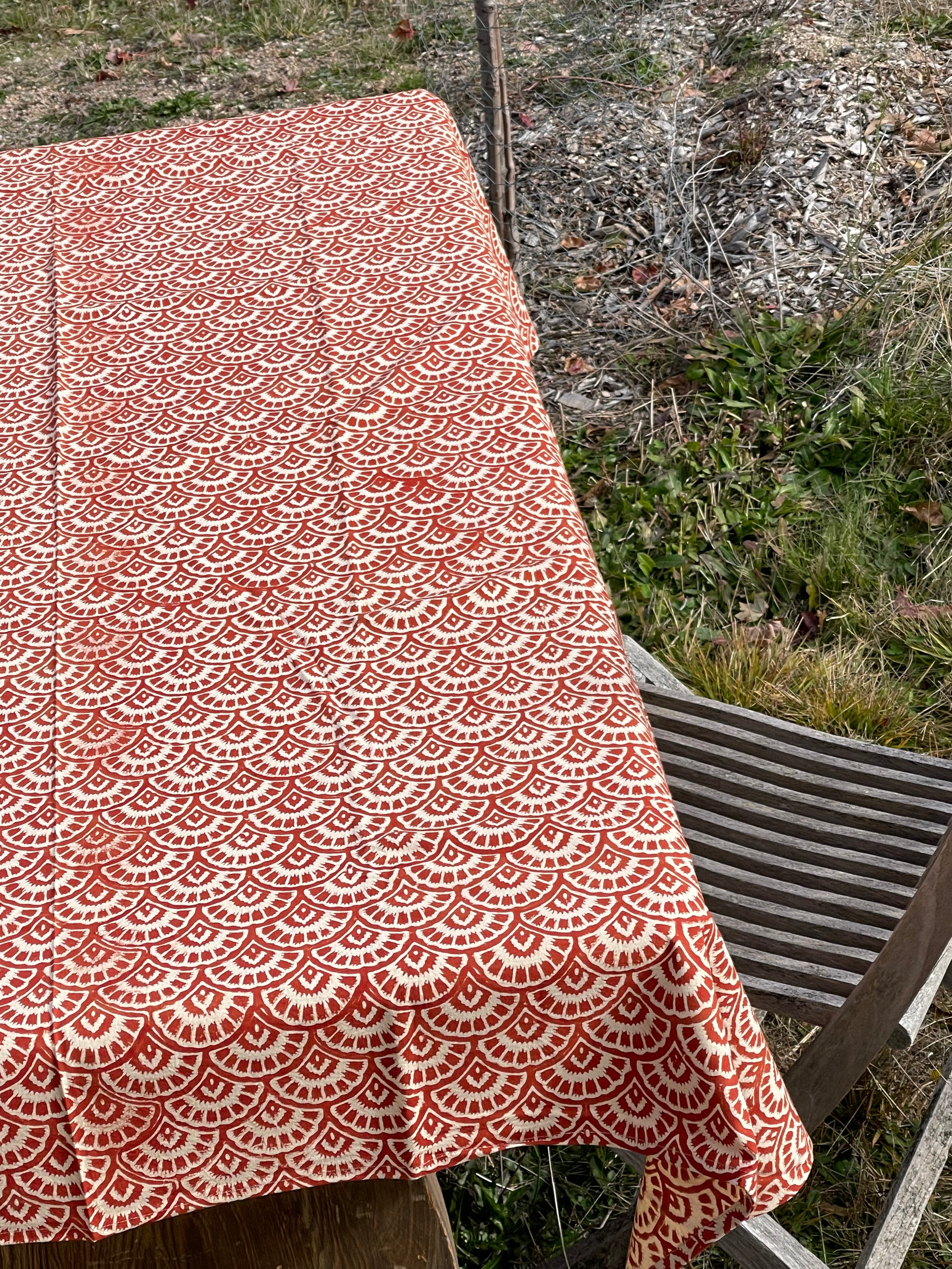 Handblock Printed Tablecloth - Red Fan