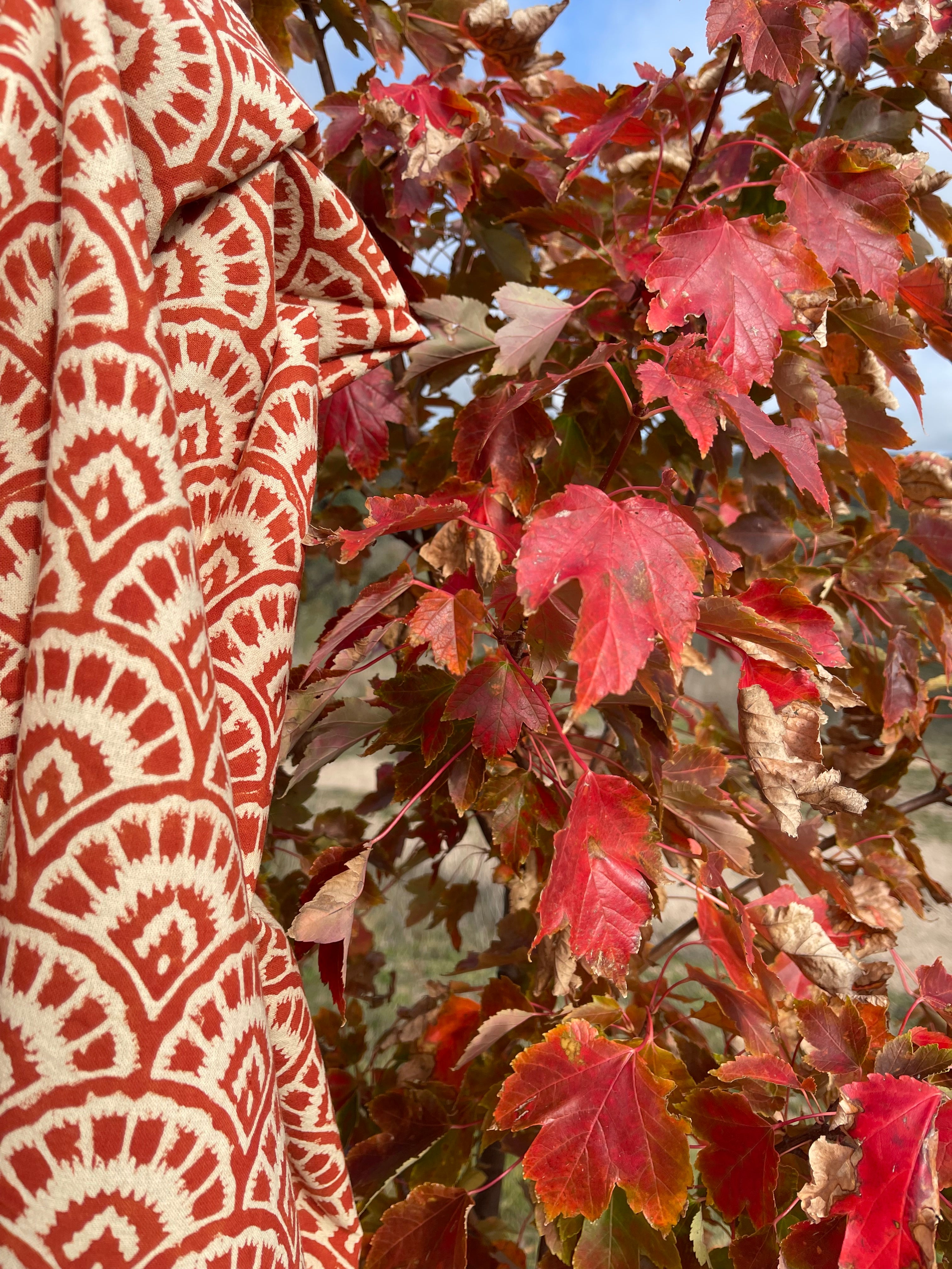 Handblock Printed Tablecloth - Red Fan