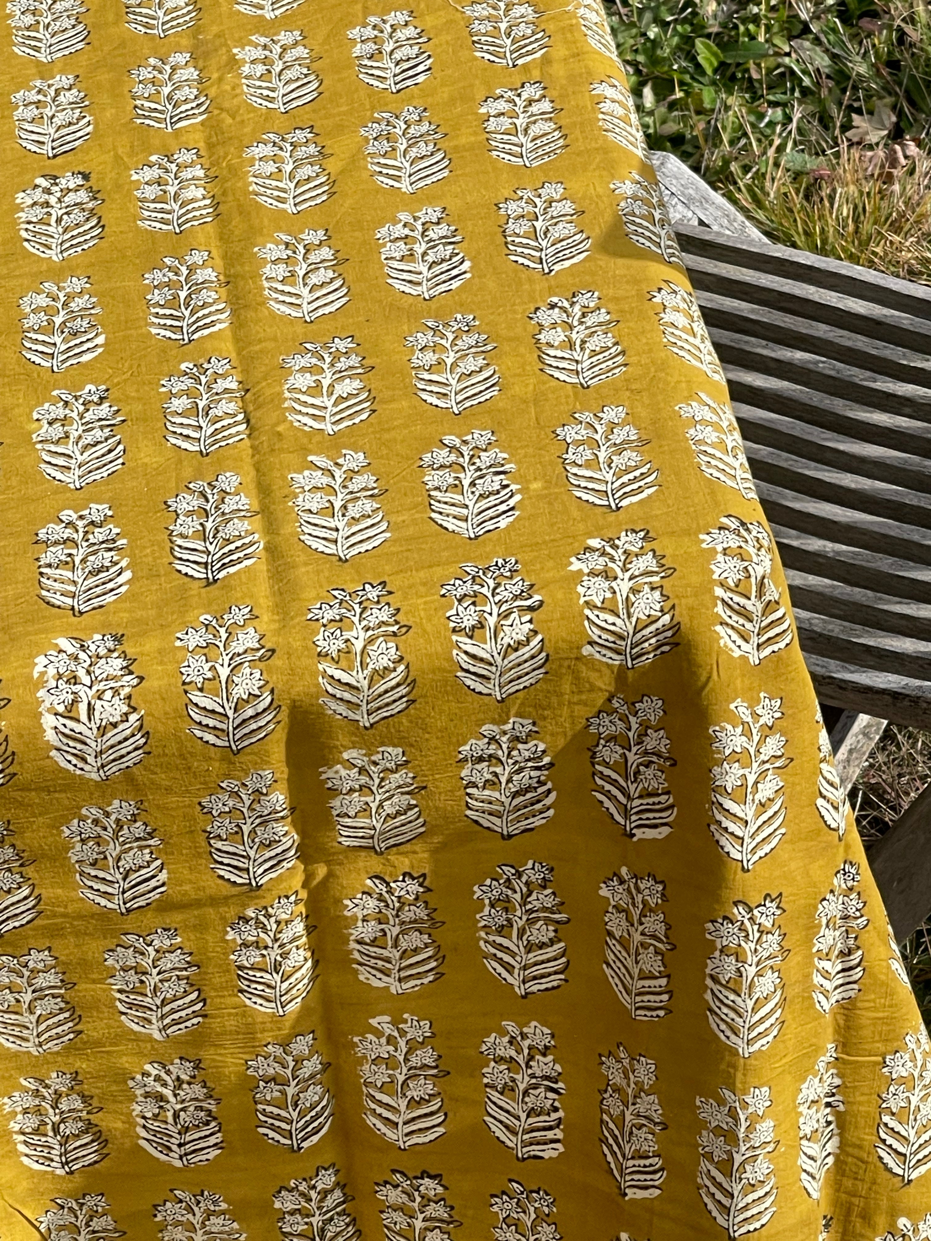 Handblock Printed Tablecloth - Mustard Flower Tree
