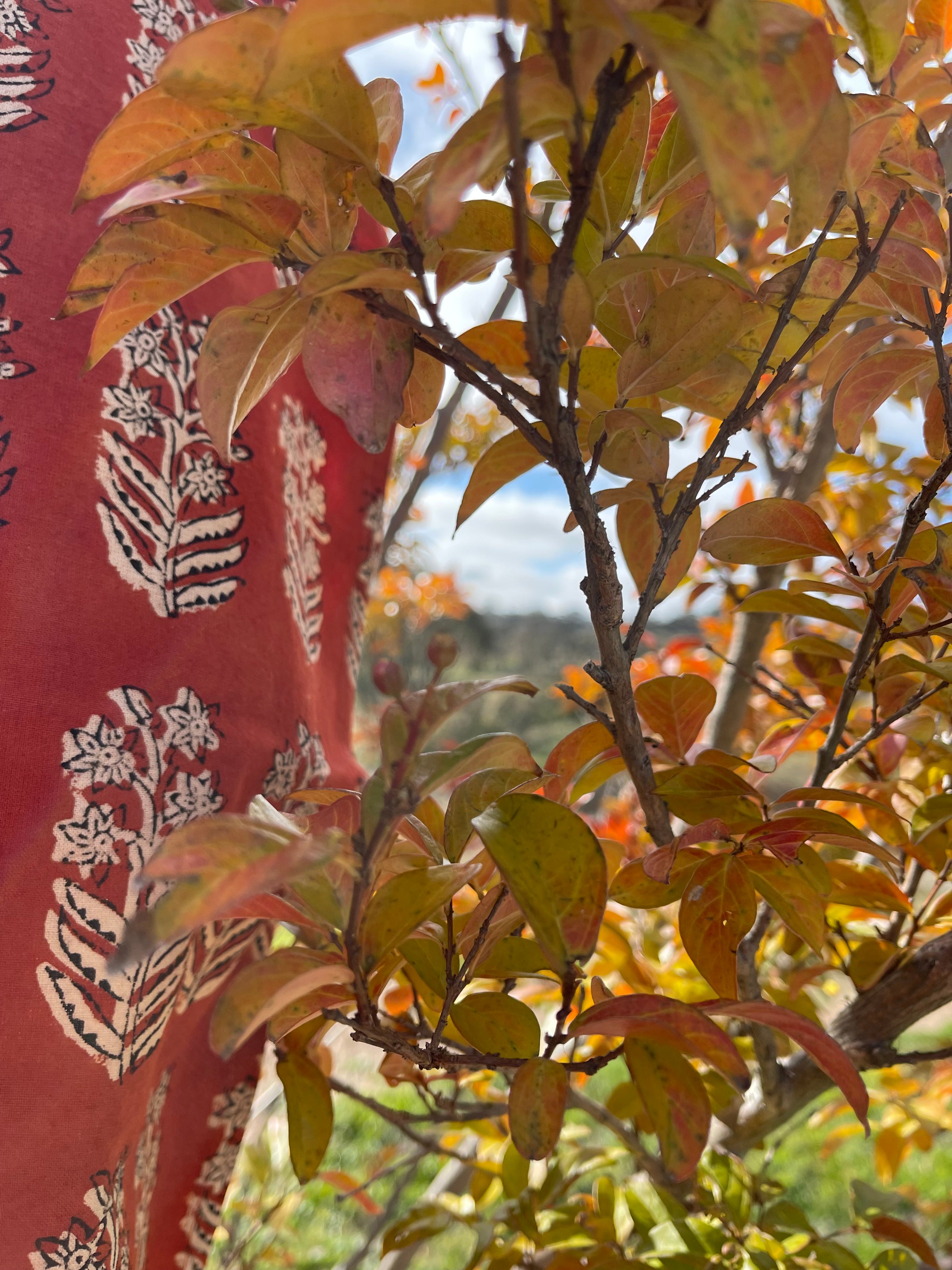 Handblock Printed Tablecloth - Red Flower Tree