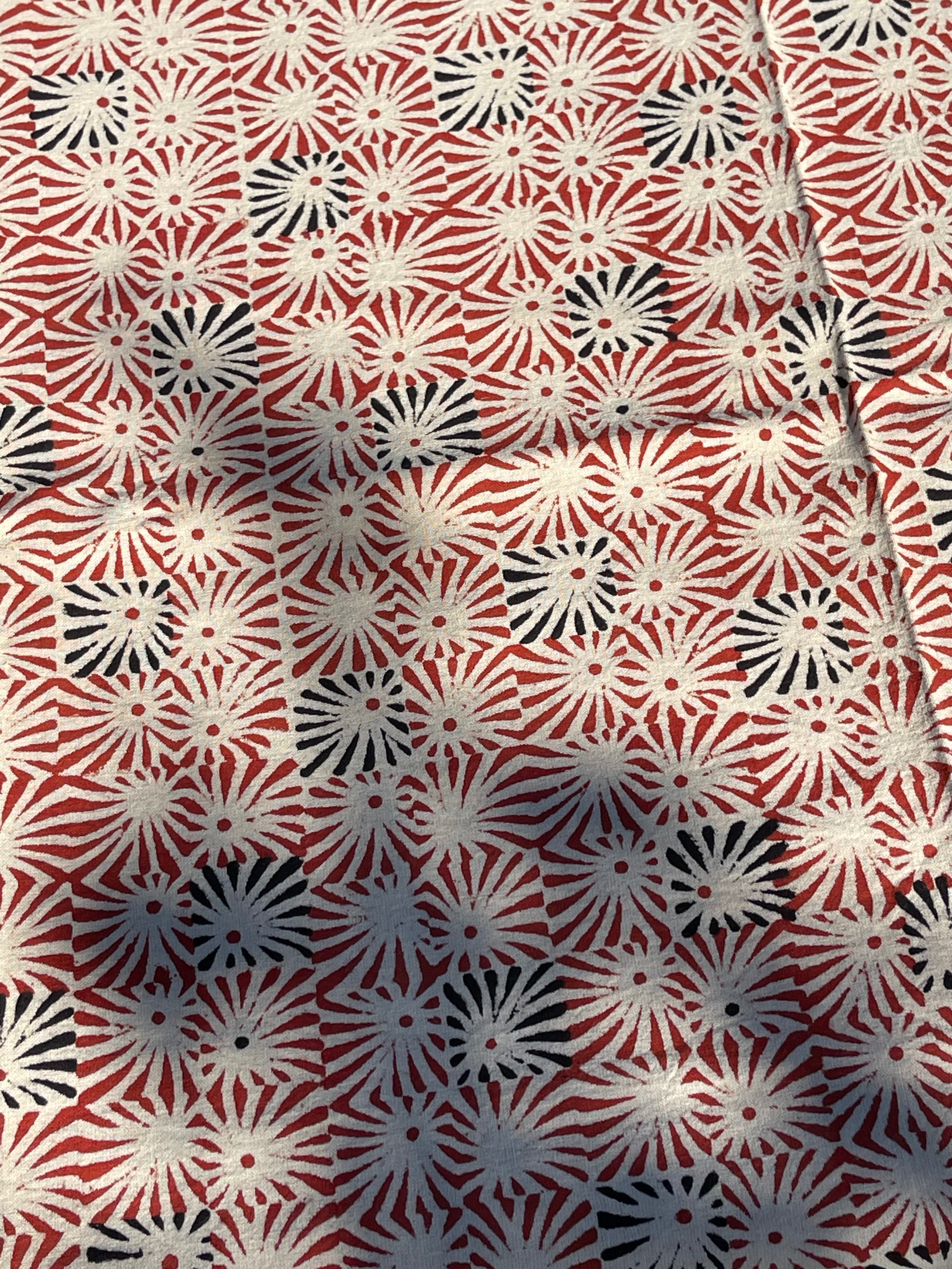 Handblock Printed Tablecloth  -  Red Square Starburst