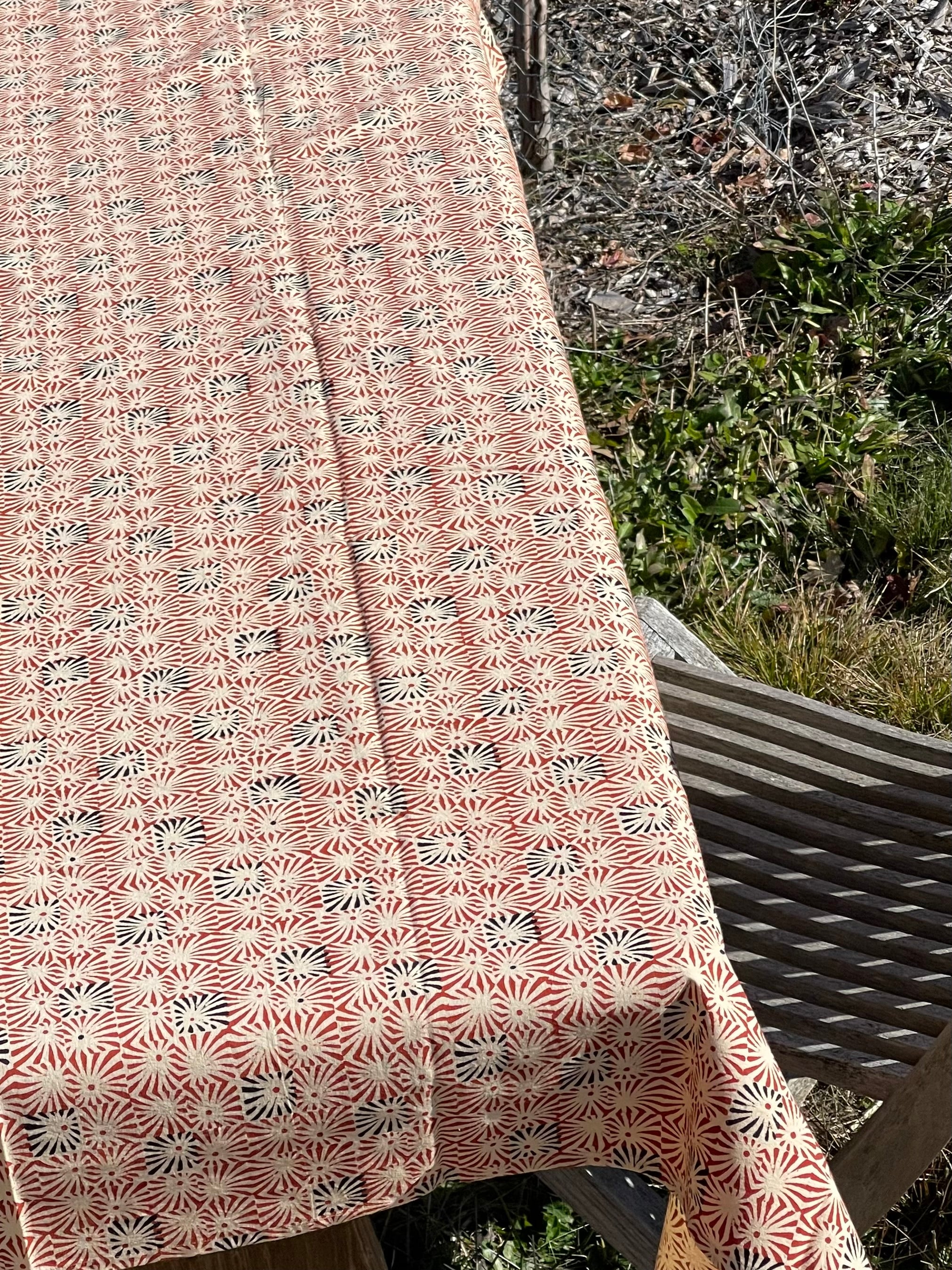 Handblock Printed Tablecloth  -  Red Square Starburst