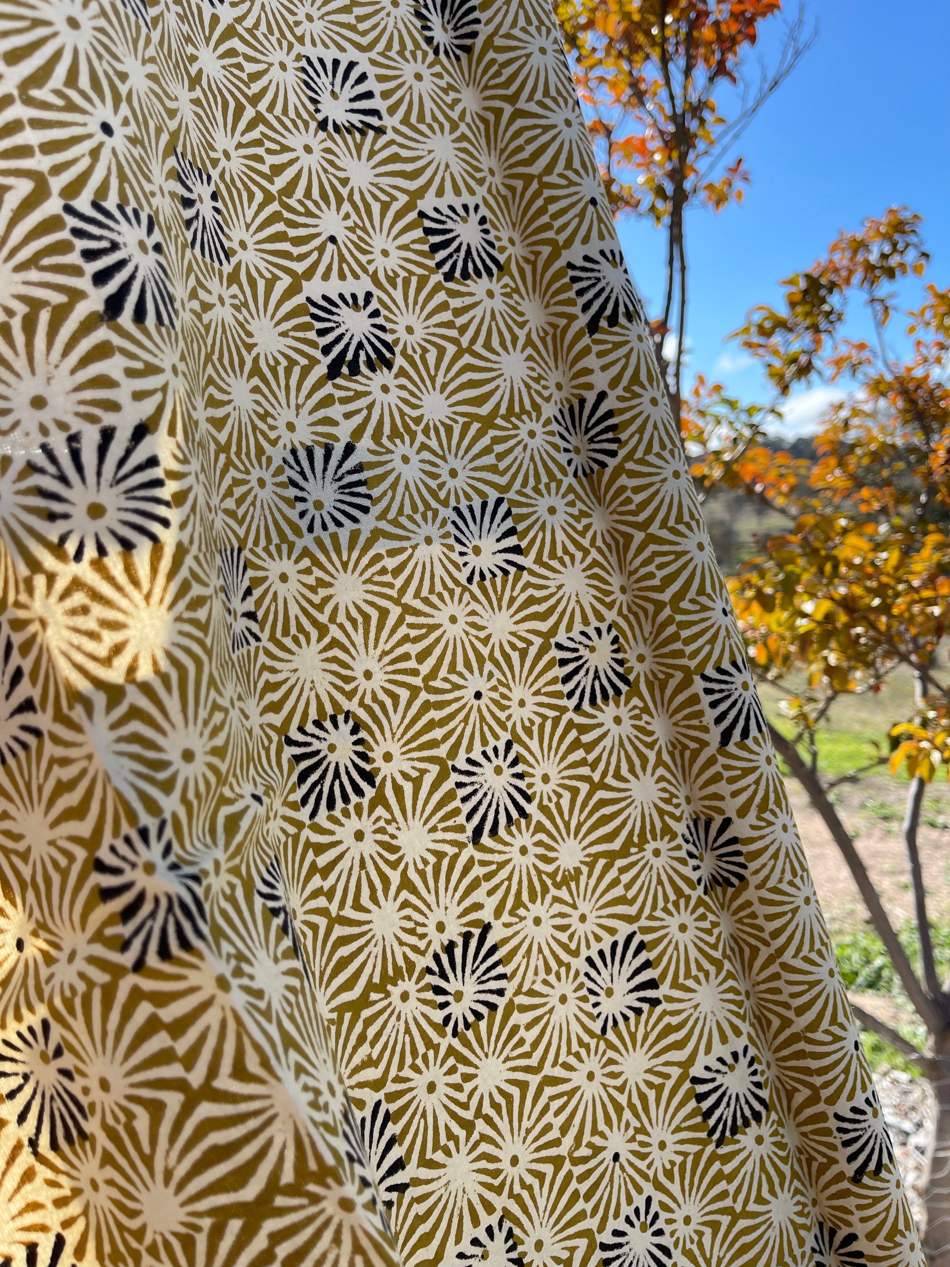 Handblock Printed Tablecloth - Mustard Square Starburst