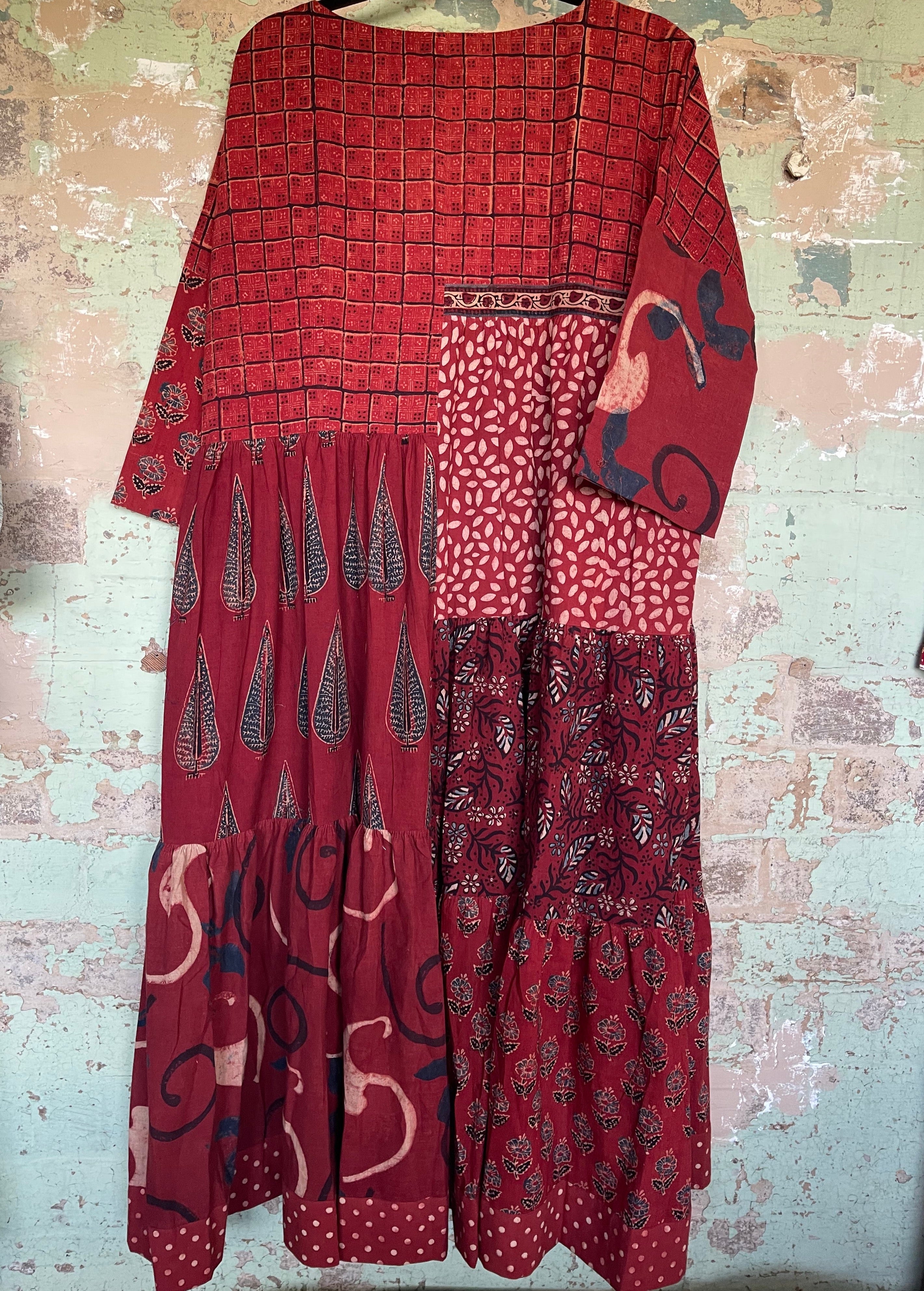 Handblock Printed Dress - AJRAKH RED S