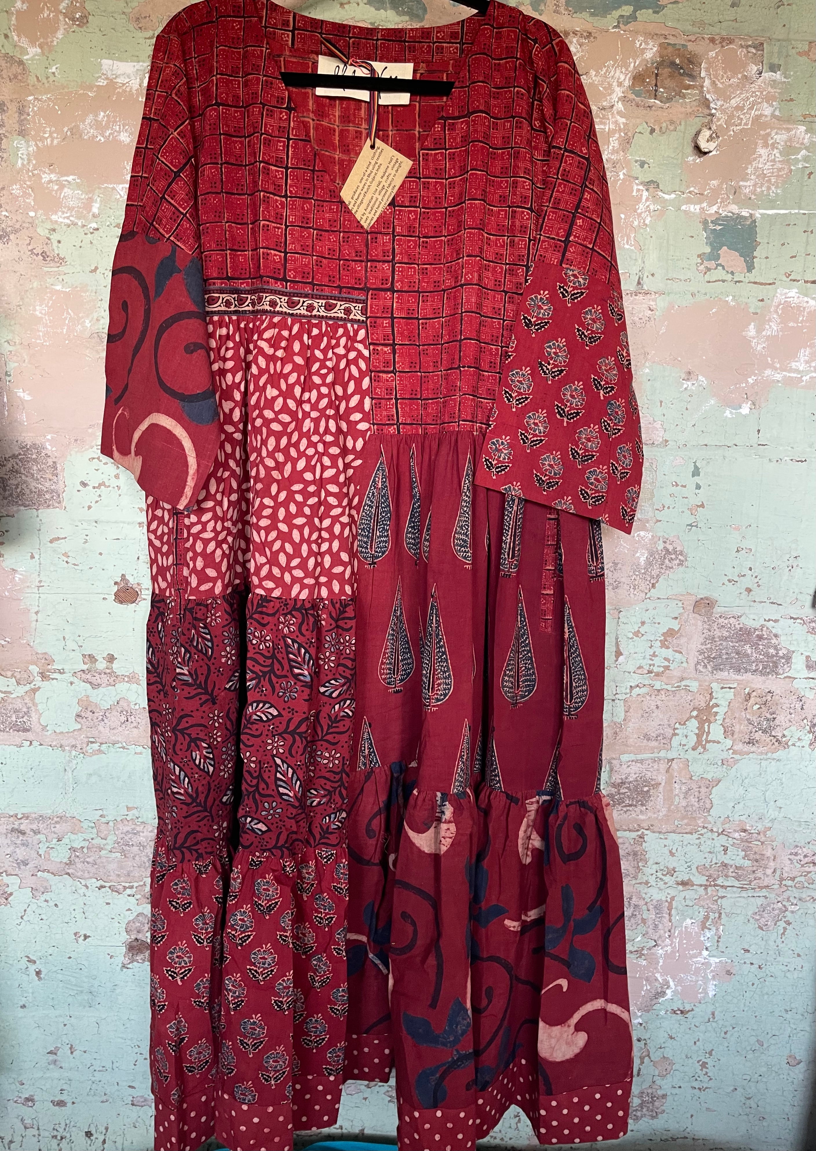 Handblock Printed Dress - AJRAKH RED M