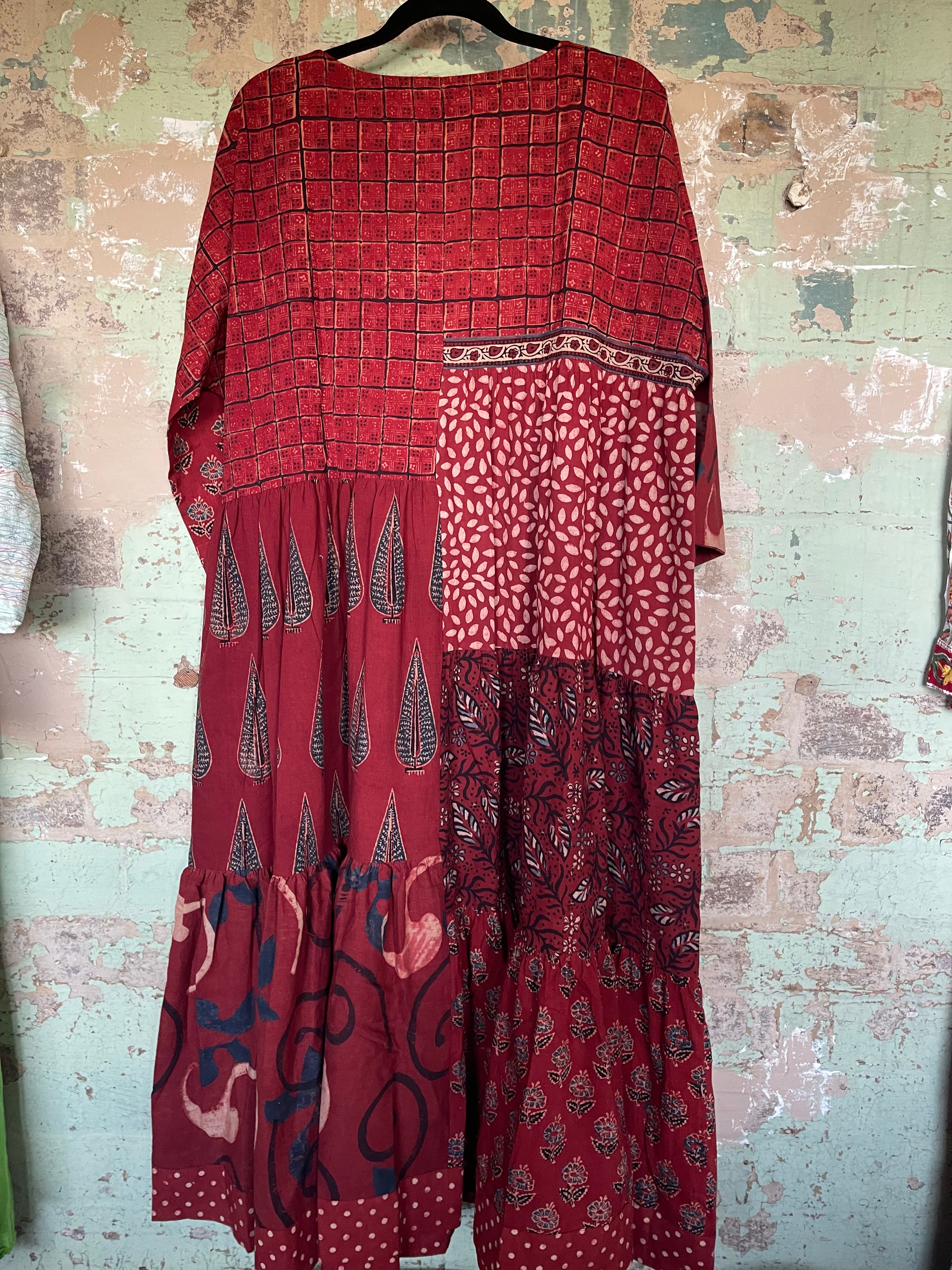 Handblock Printed Dress - AJRAKH RED M
