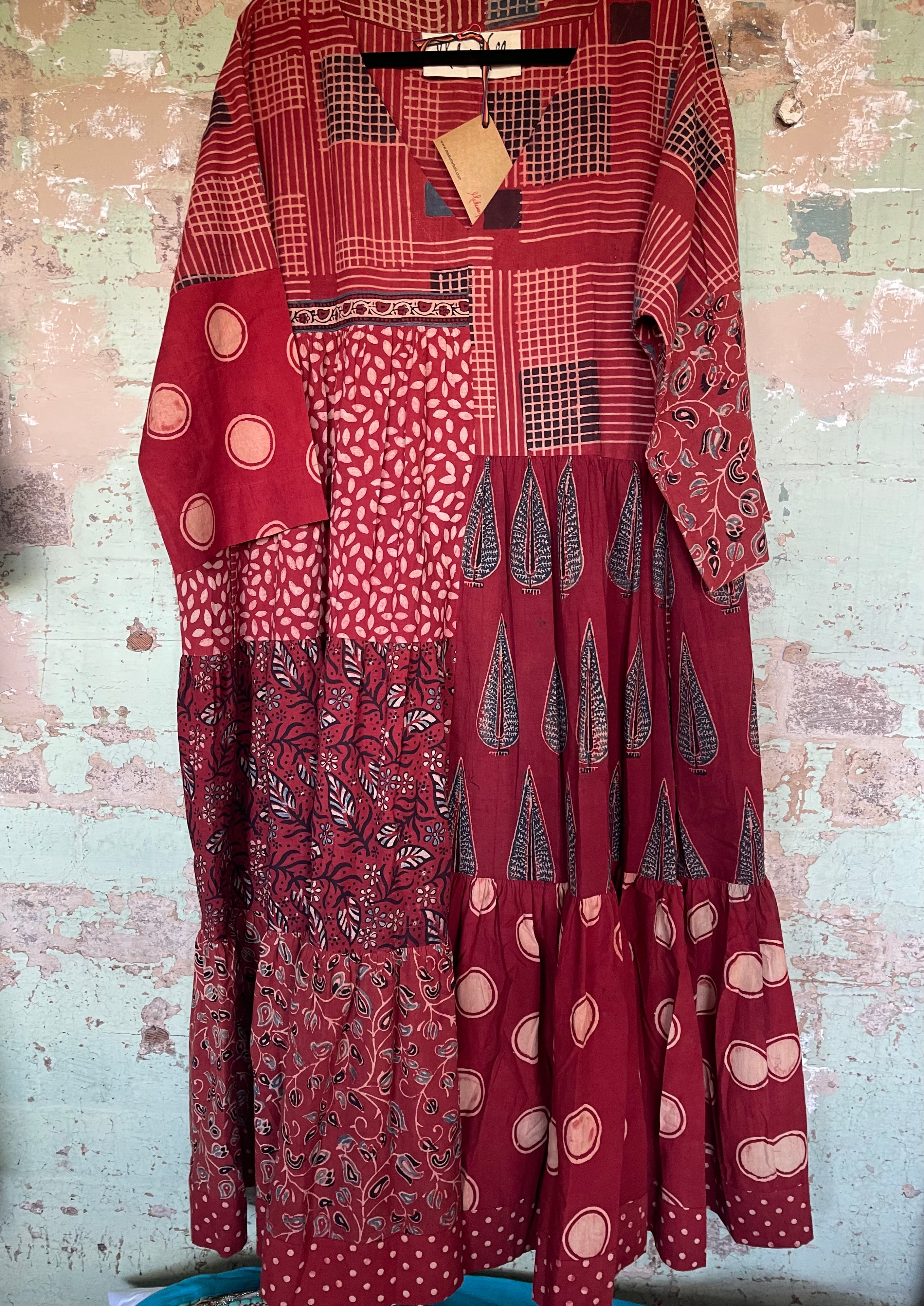 Handblock Printed Dress - AJRAKH RED L