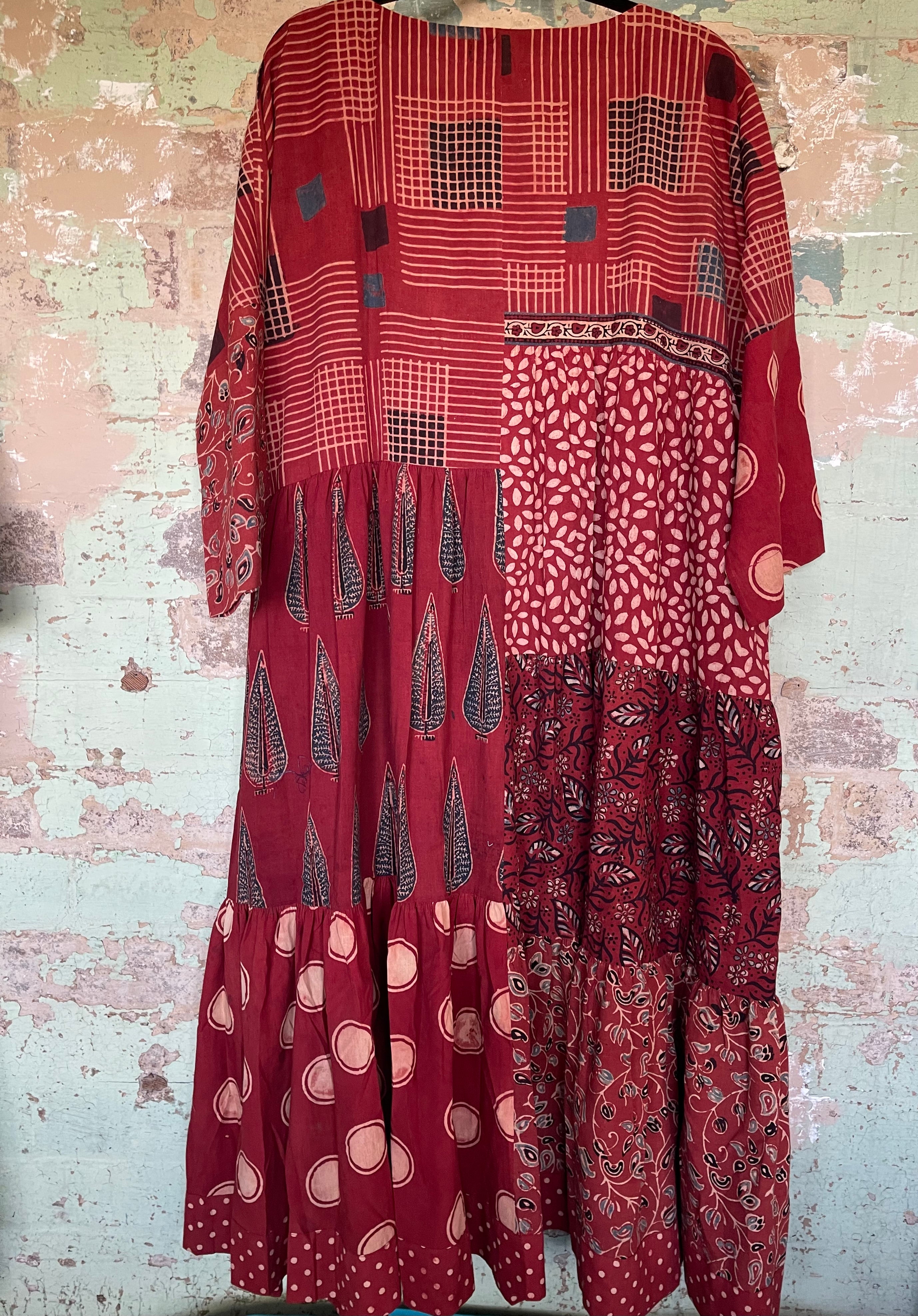 Handblock Printed Dress - AJRAKH RED L