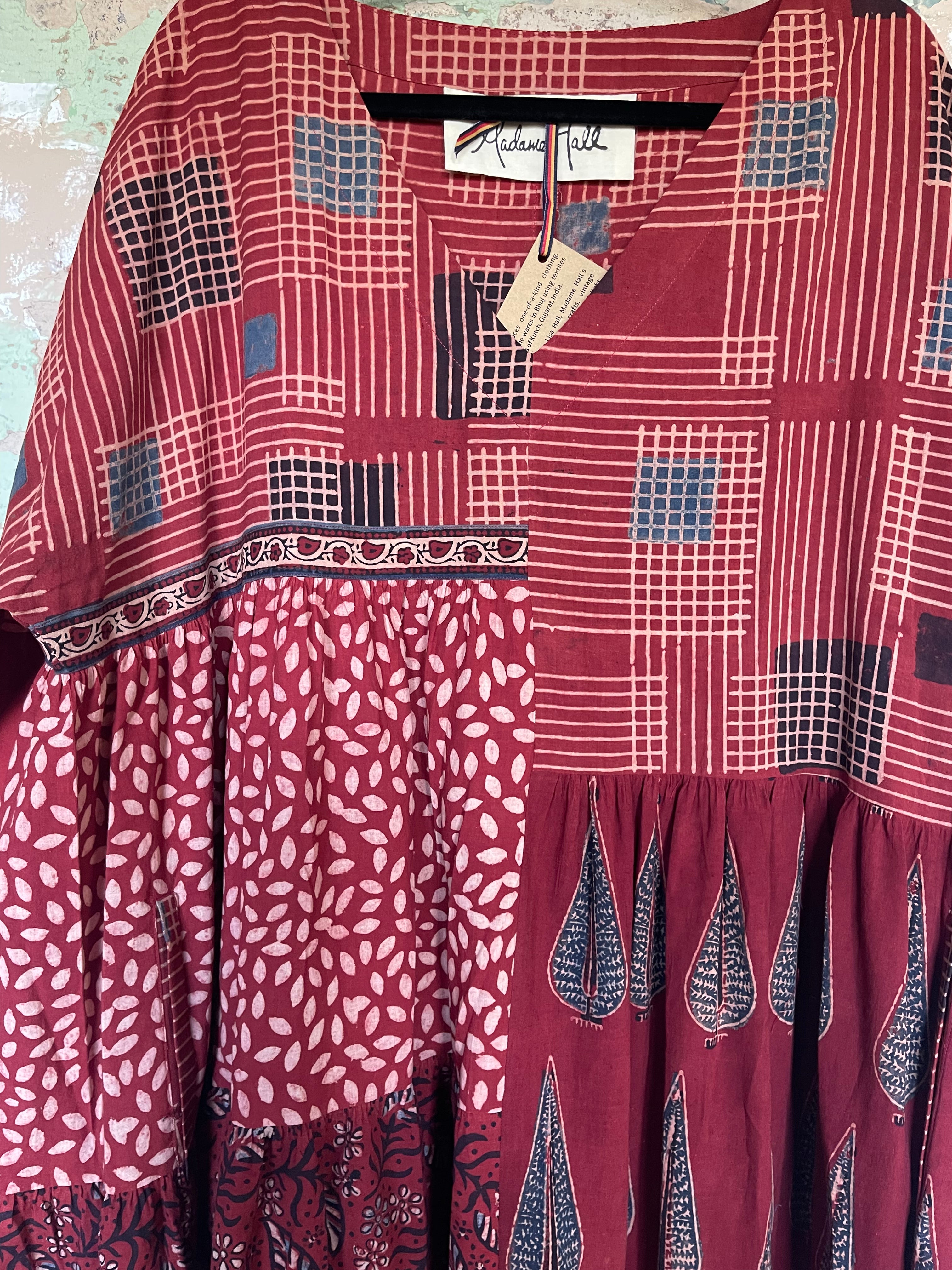 Handblock Printed Dress - AJRAKH RED XL