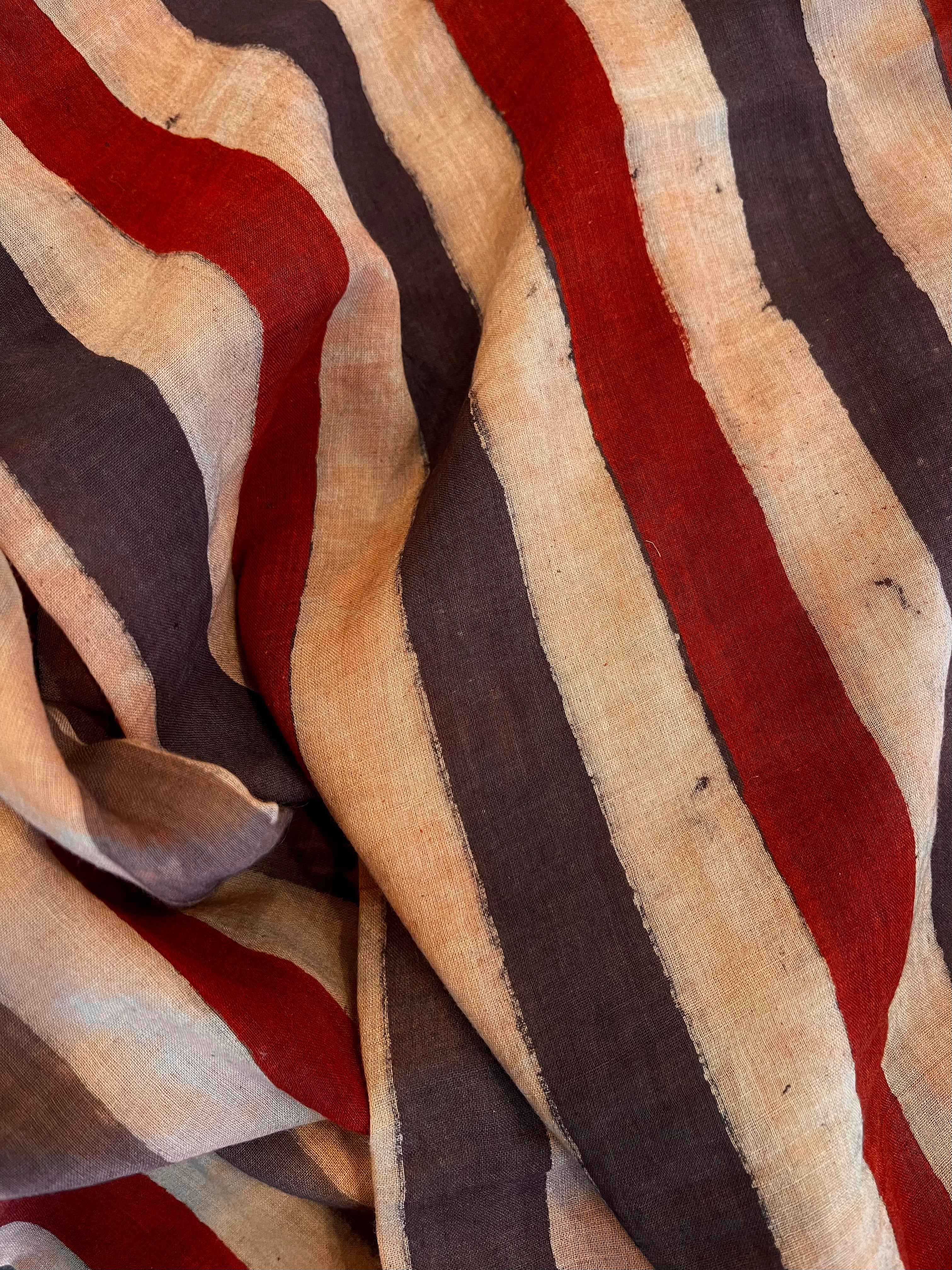 Fine Muslin Ajrakh Neck Warmer - Stripe