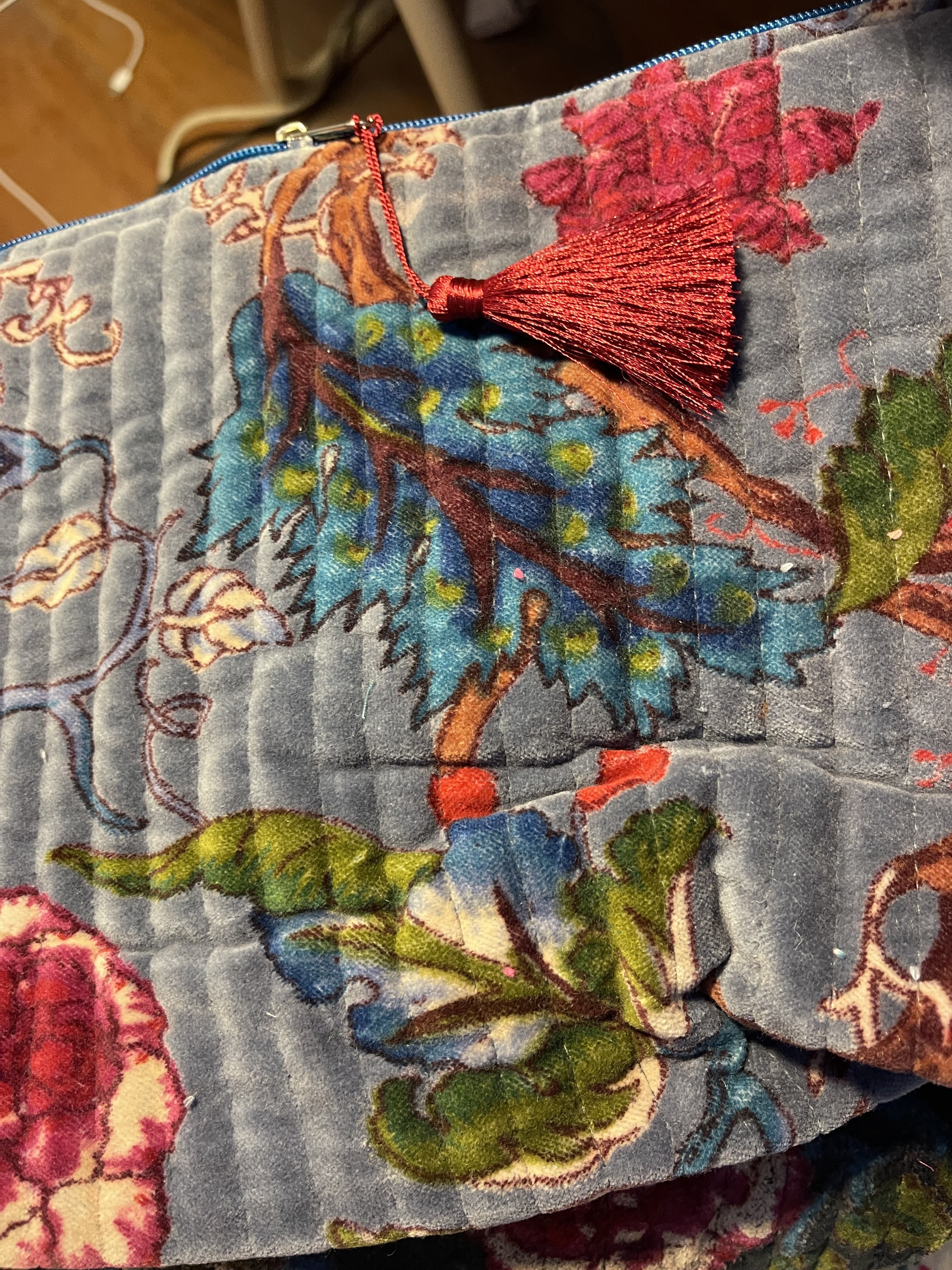 Botanical Print Velvet Pouch - Storm