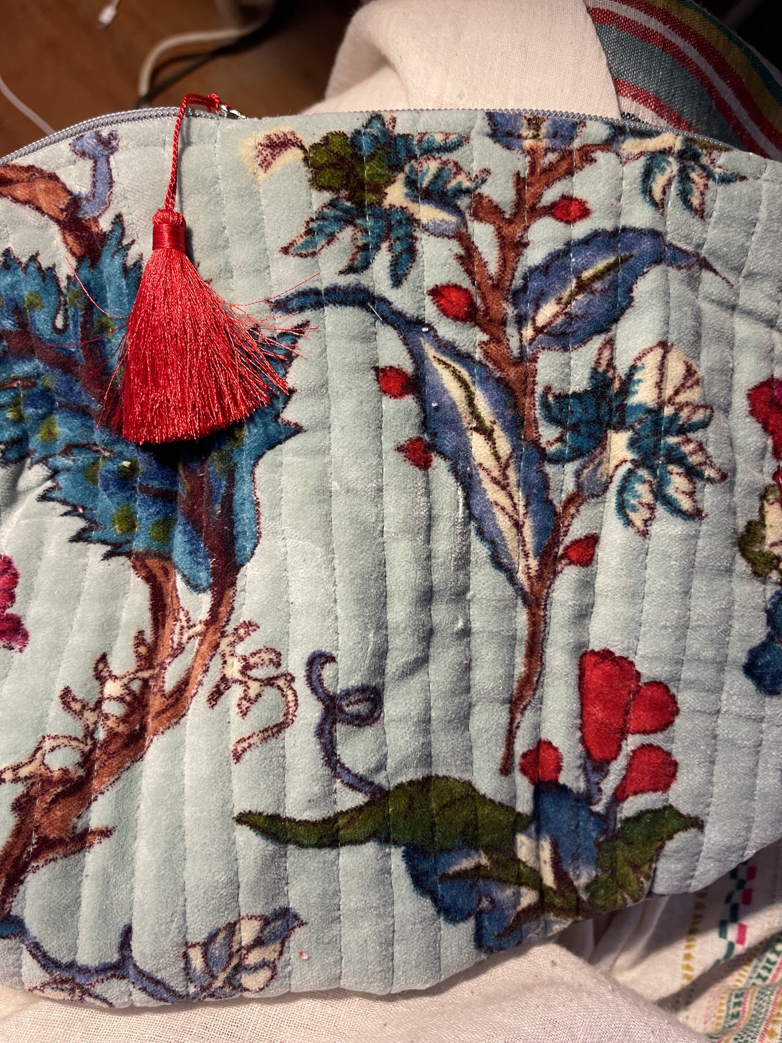 Botanical Print Velvet Pouch - Elegant Sage