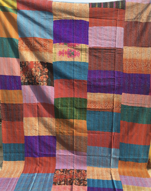 SILK Patchwork KANTHA - Orange Floral