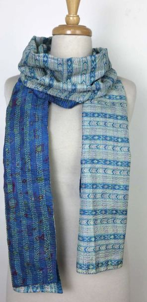 Kantha Silk Muffler - Linear Sea