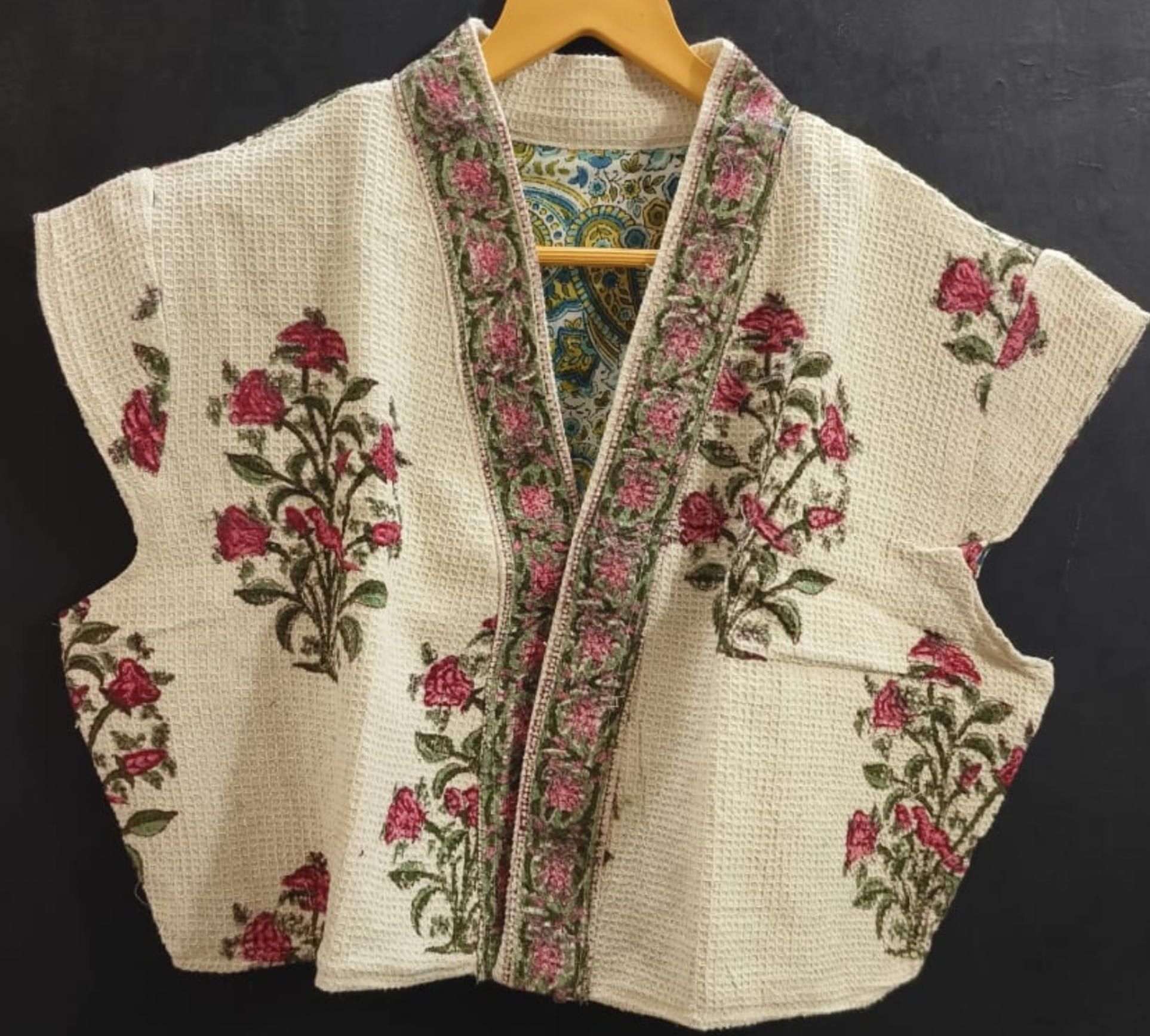 Capped Sleeve Top - Floral Waffle Cotton