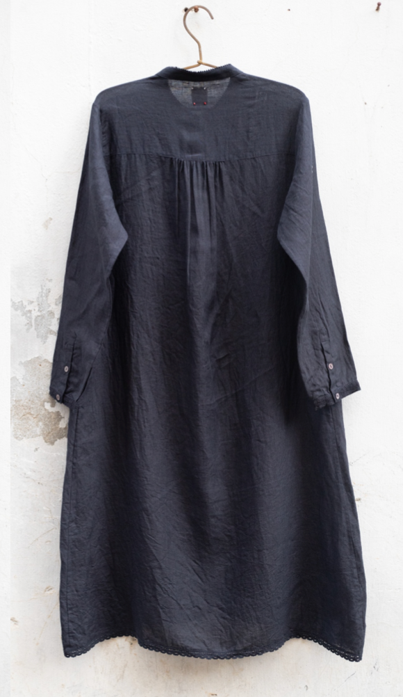 HEERA LINEN SHIRT DRESS with LACE - BLACK