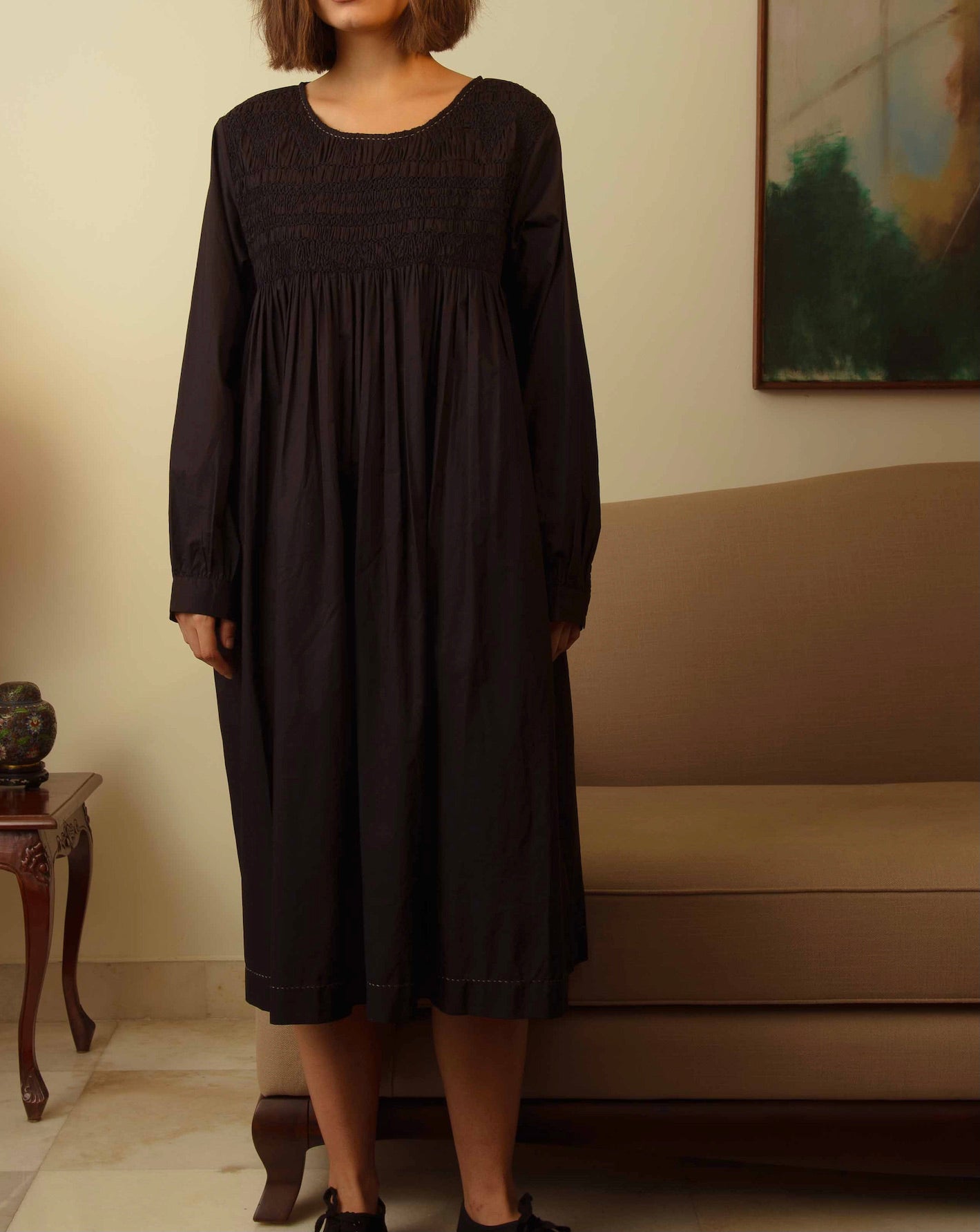 TANISI COTTON DRESS - Embroidered Black