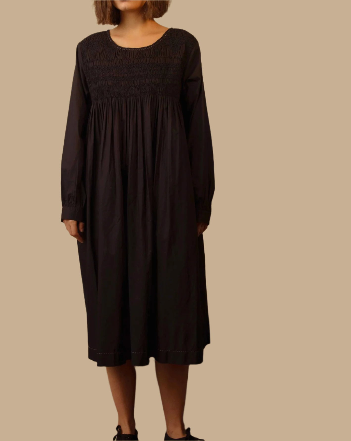 TANISI COTTON DRESS - Embroidered Black