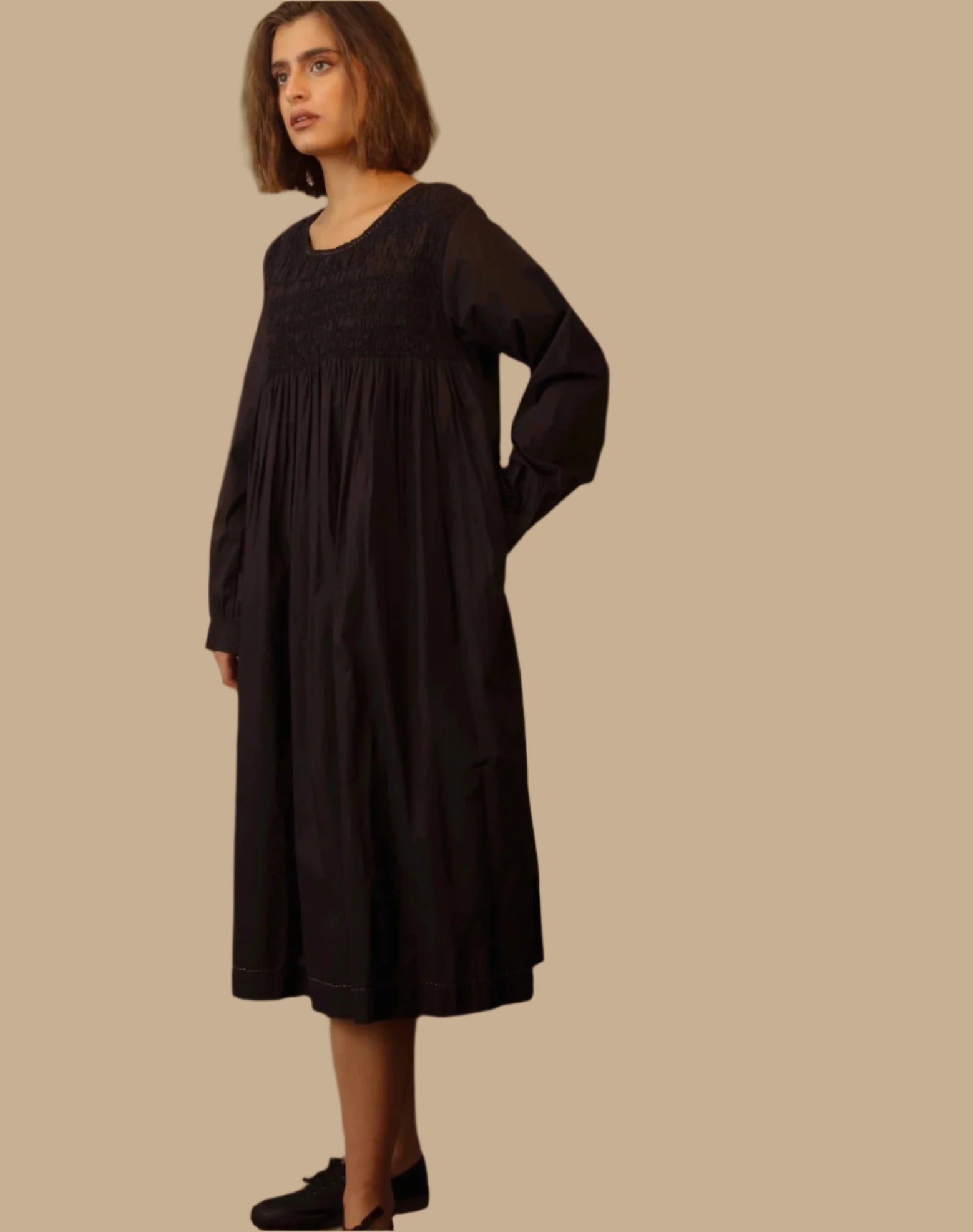TANISI COTTON DRESS - Embroidered Black