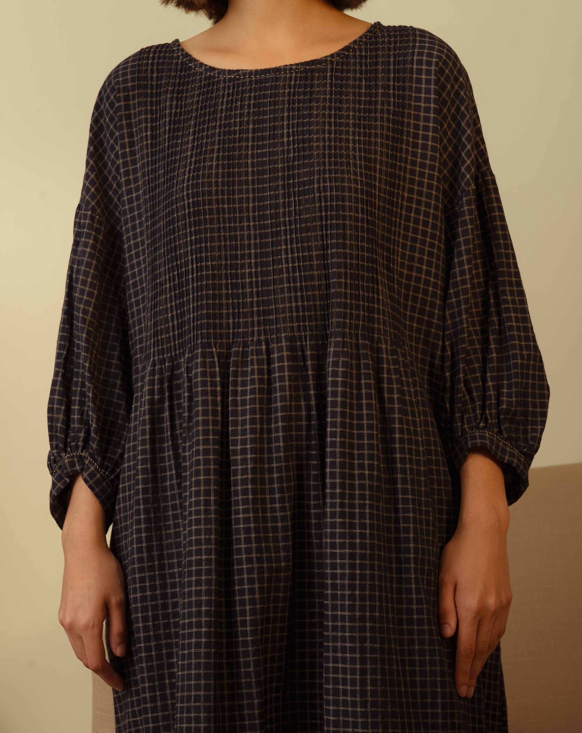 ANISHA COTTON DRESS - Handwoven Black Check