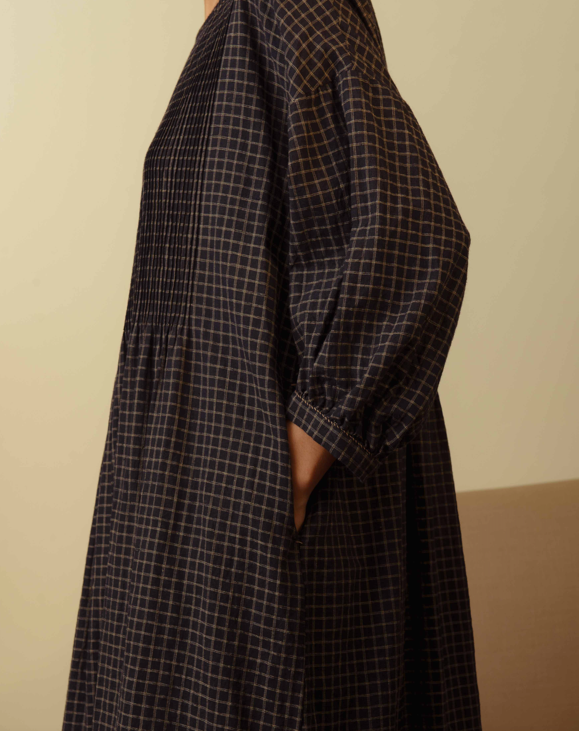 ANISHA COTTON DRESS - Handwoven Black Check