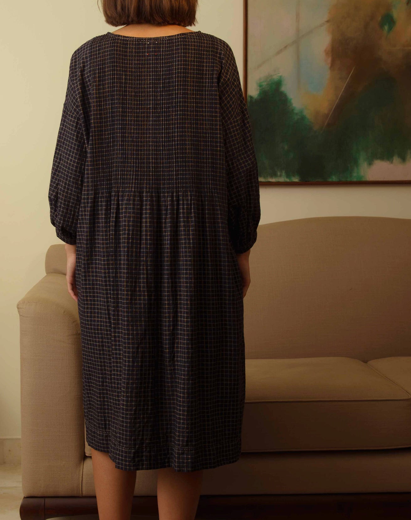 ANISHA COTTON DRESS - Handwoven Black Check
