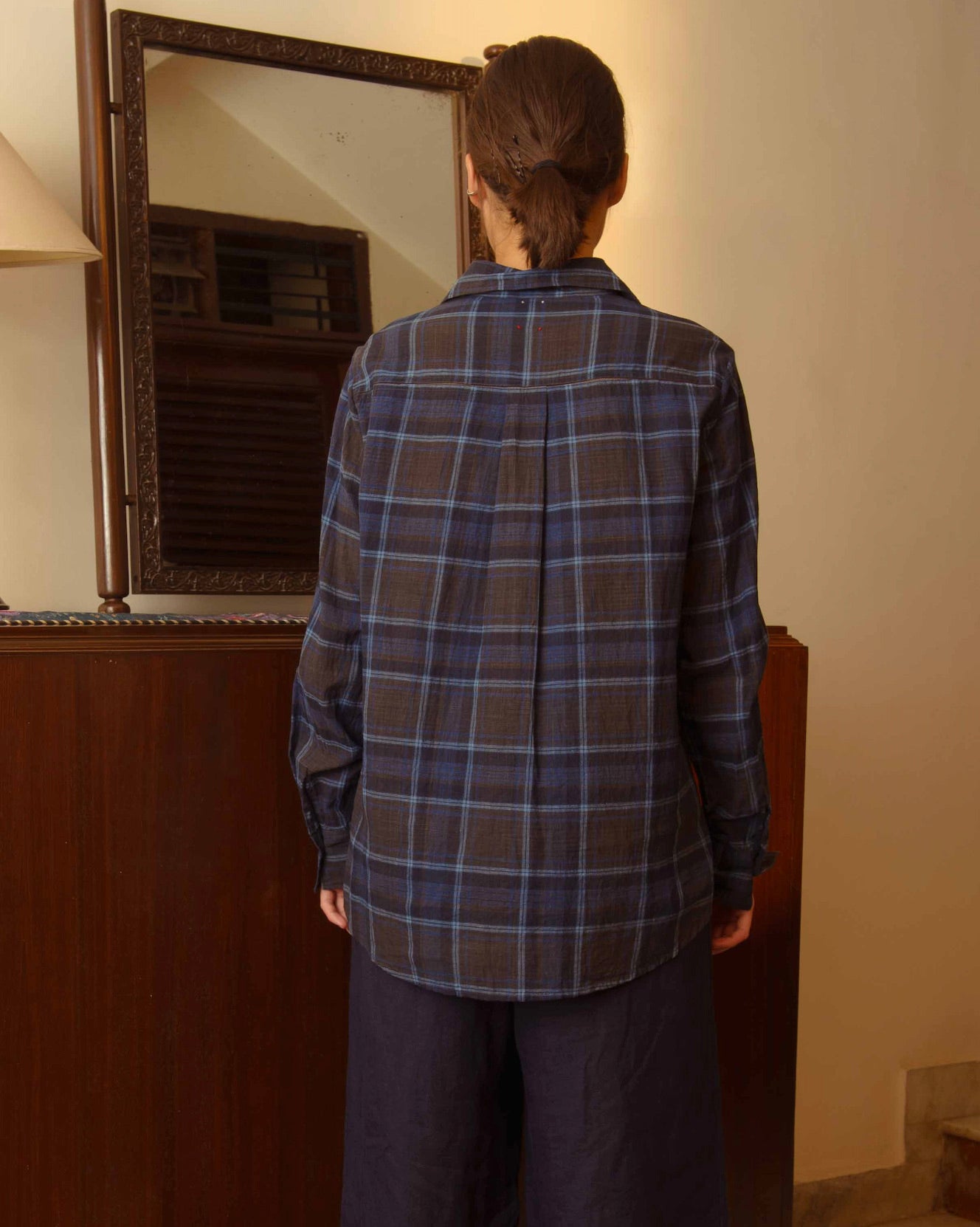 VAMIKA Cotton Shirt - Indigo Check