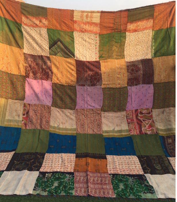 SILK Patchwork KANTHA - Shimmering Silver+ Gold