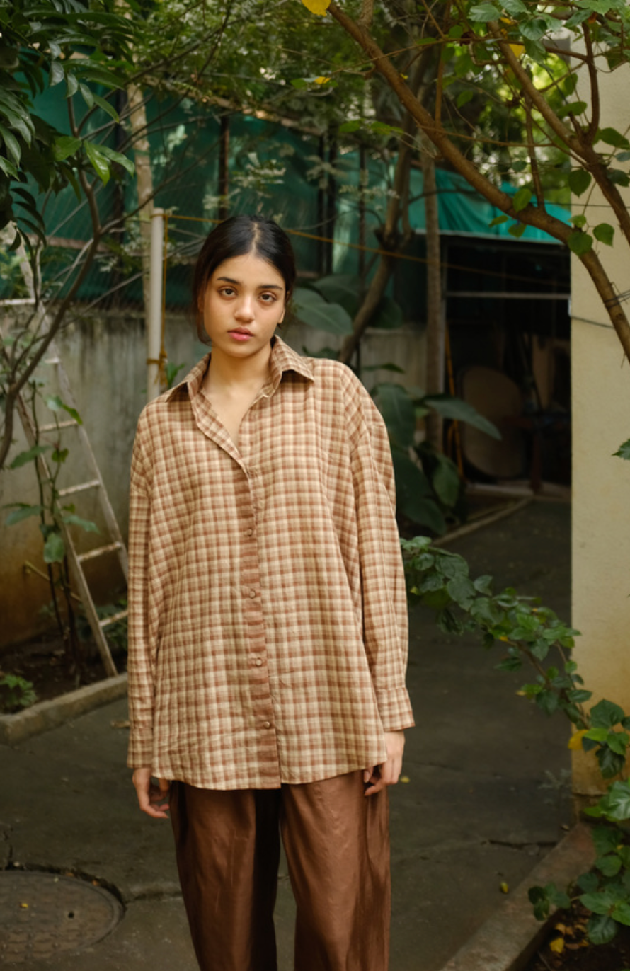 COTTON OVERSIZE SHIRT - Earth Double Check