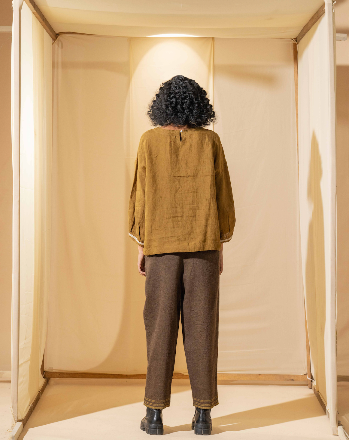 INAYA Blouse - Hand Embroidered Gold/Mustard Linen