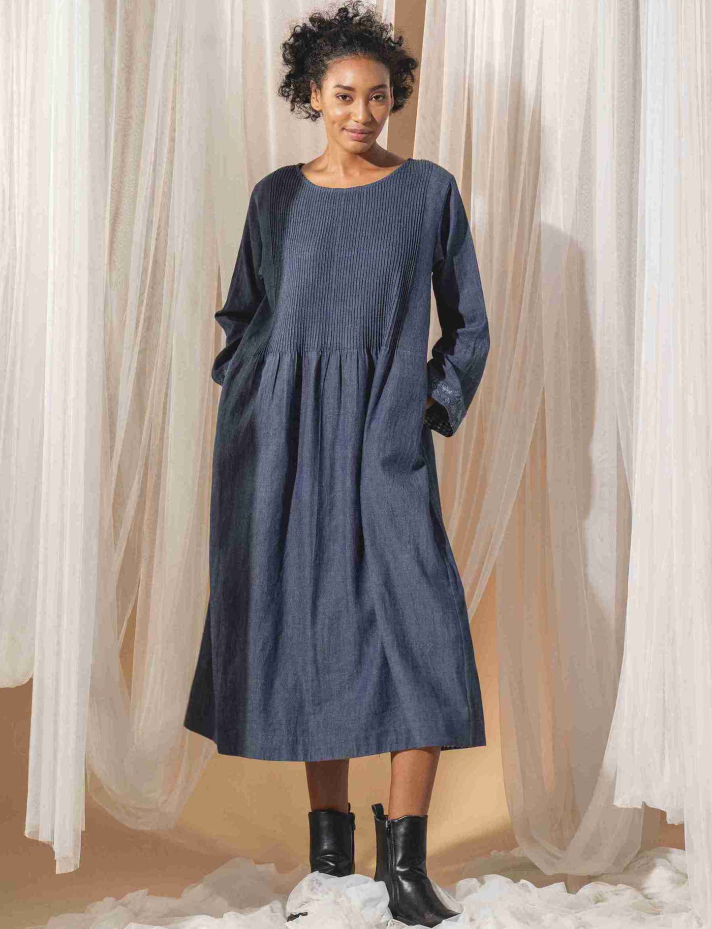 RAKA Dress - Denim Blue Handwoven Cotton