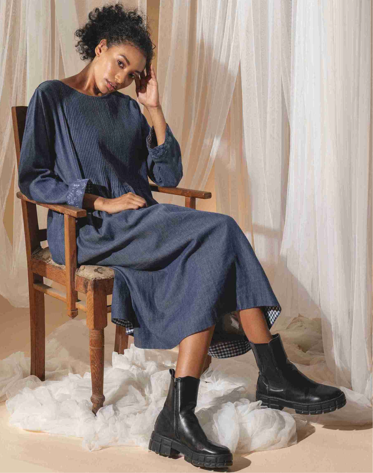 RAKA Dress - Denim Blue Handwoven Cotton