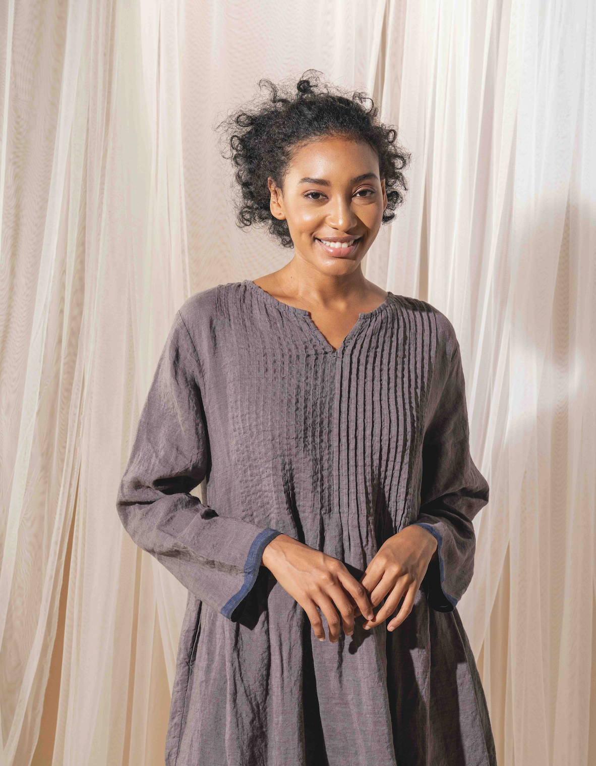 BHAVYA Dress - Storm Linen Pintuck
