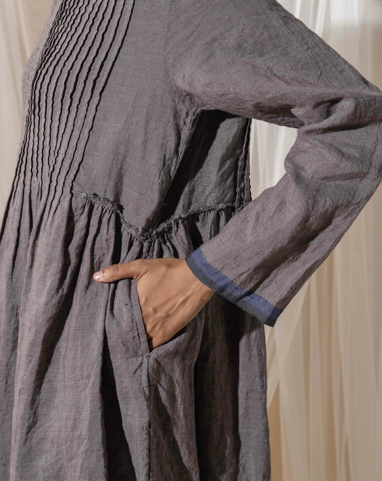 BHAVYA Dress - Storm Linen Pintuck