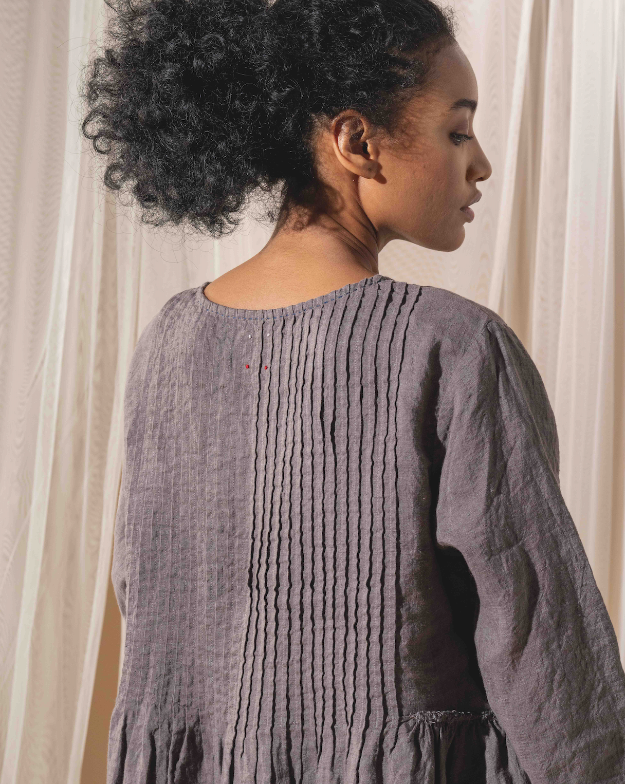 BHAVYA Dress - Storm Linen Pintuck