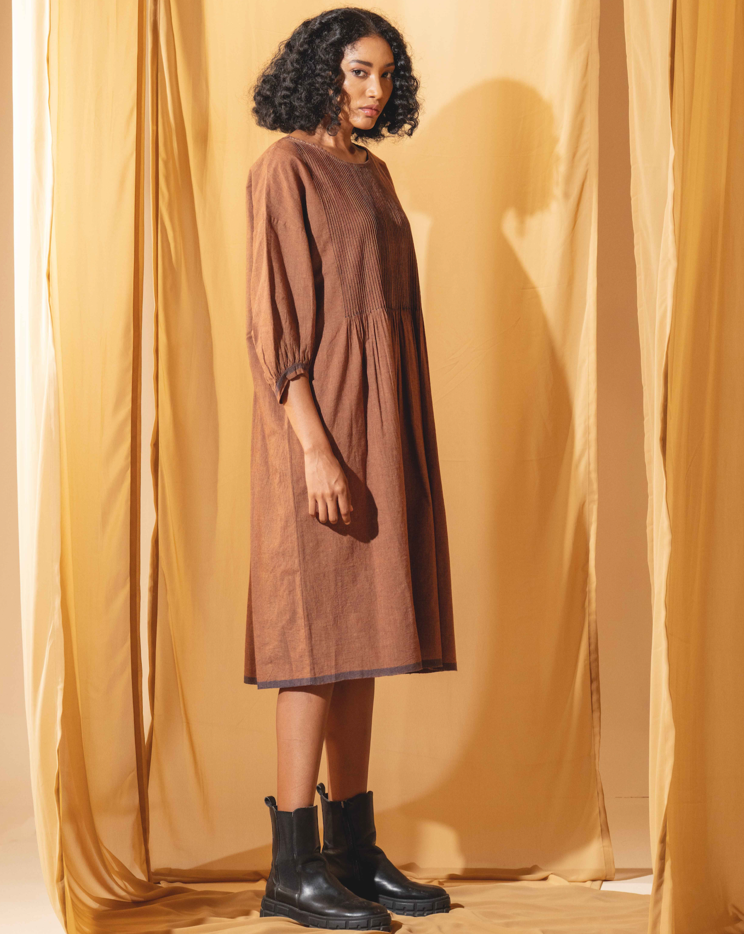 ANISHA DRESS - Rust/Indigo Cotton Check