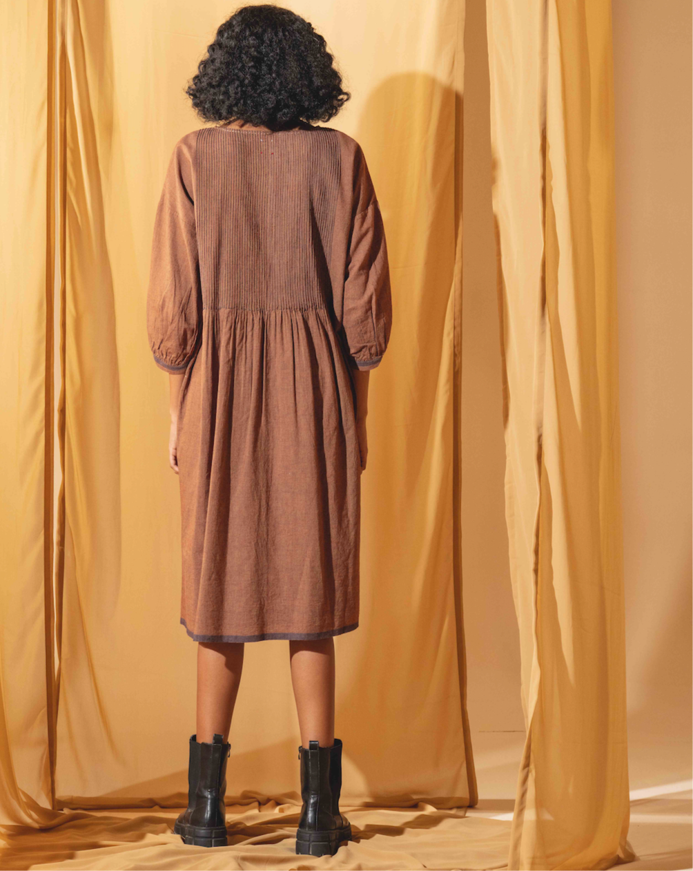 ANISHA DRESS - Rust/Indigo Cotton Check
