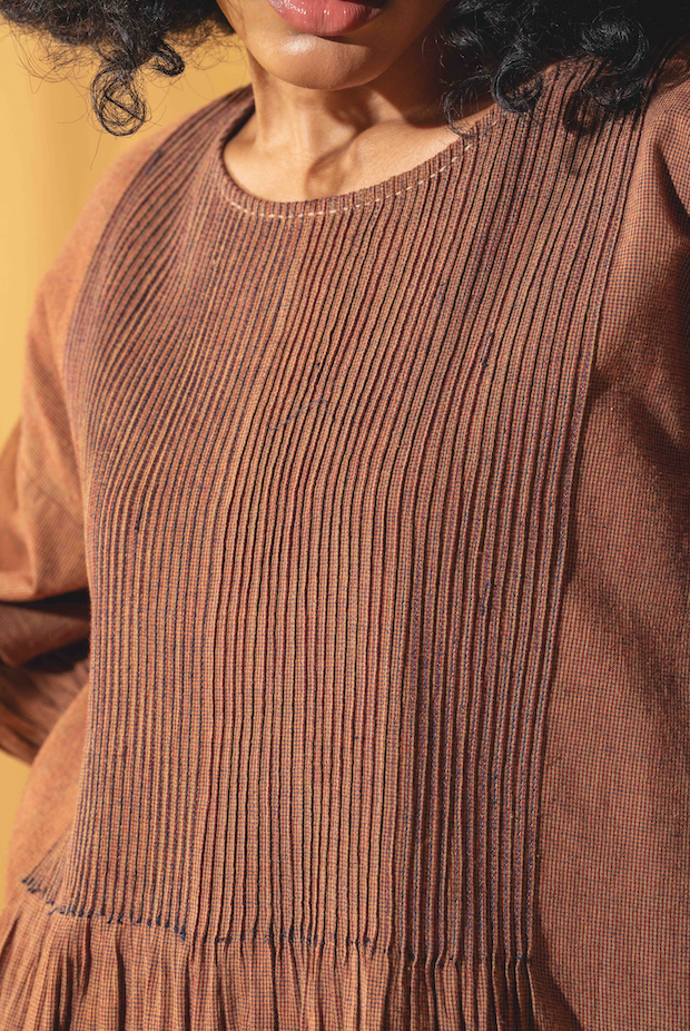 ANISHA DRESS - Rust/Indigo Cotton Check