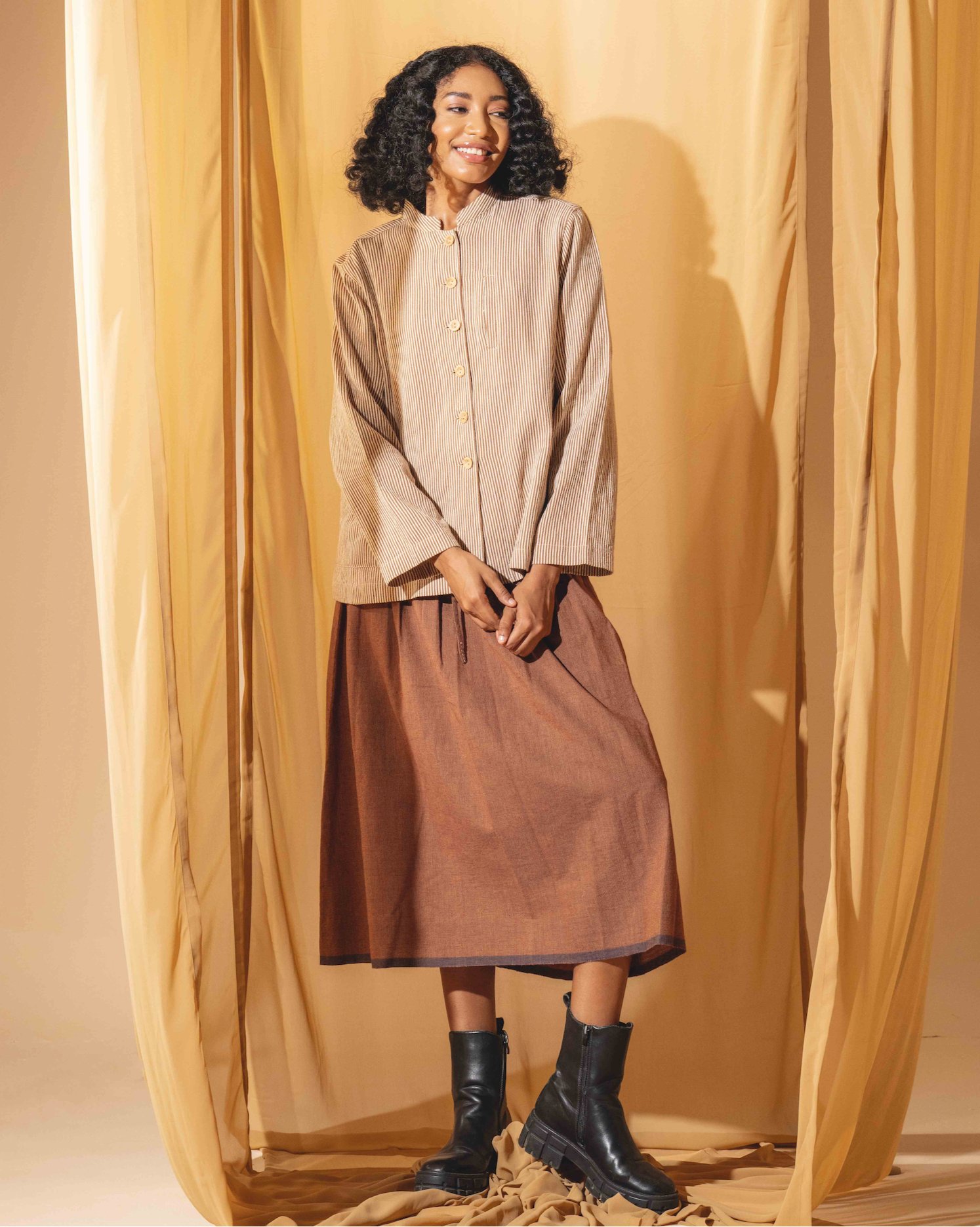 URVI Jacket - Russet /Ecru Cotton Stripe