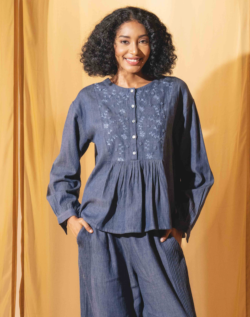VARALIKA - Embroidered Denim Blouse