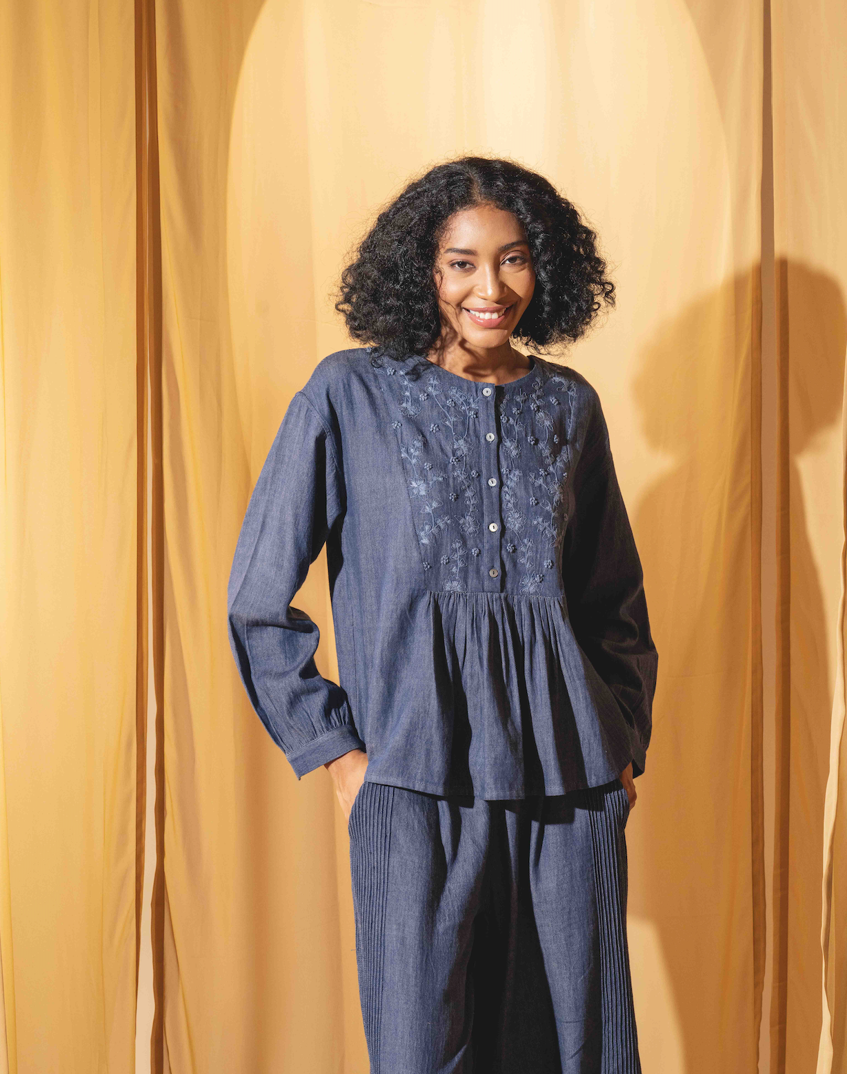 VARALIKA - Embroidered Denim Blouse