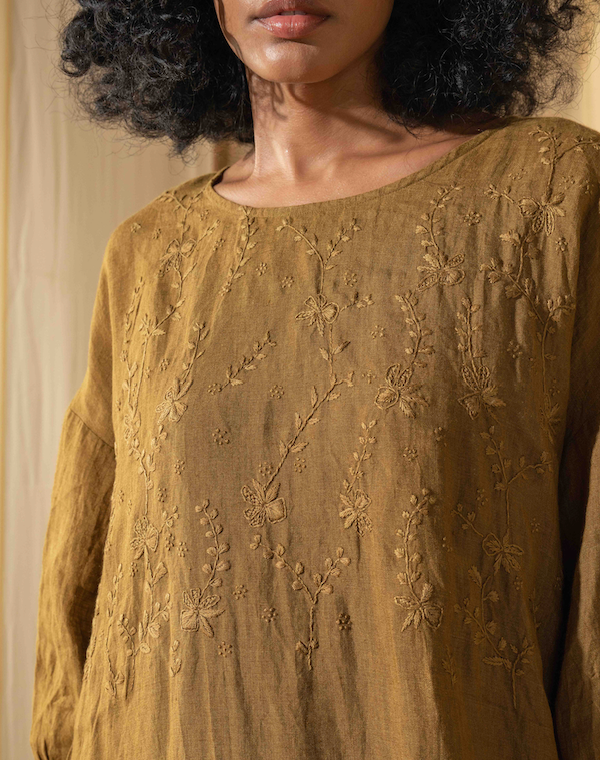 VIHA Dress - Handwoven Linen Dull Mustard