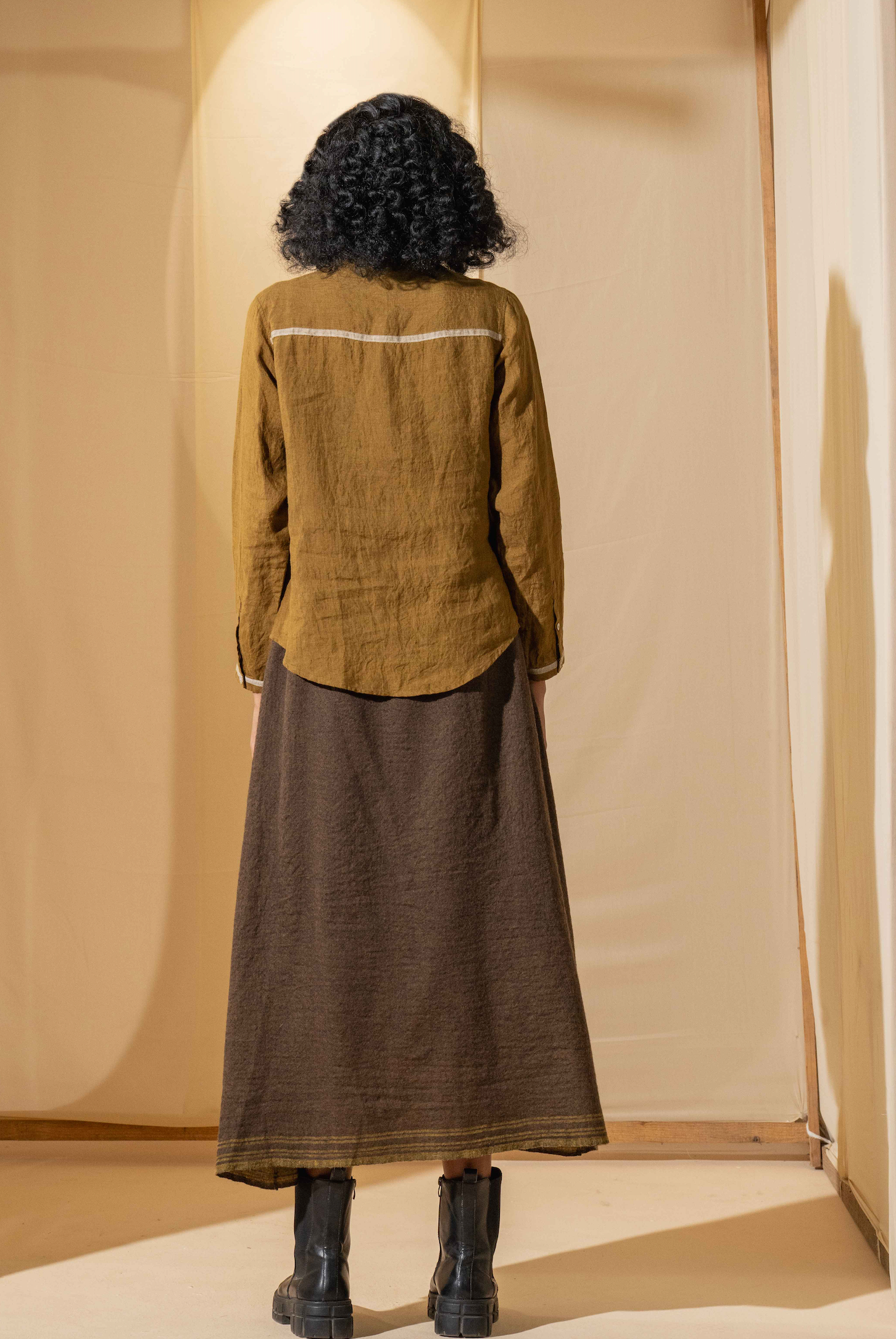 GARGI Shirt - Linen Pintuck Gold/Mustard