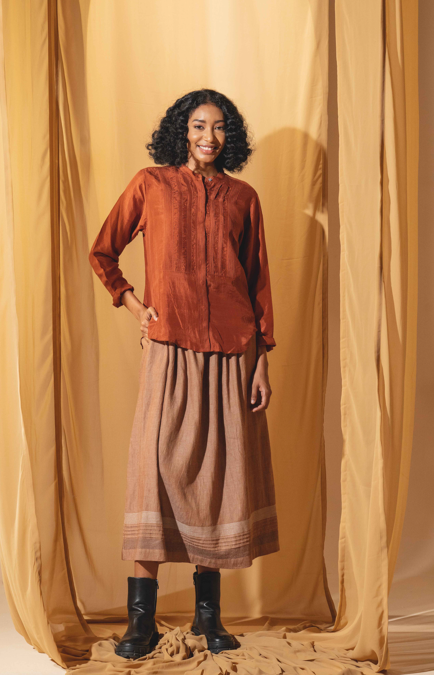 JIANA PINTUCK SKIRT - Russet Cotton