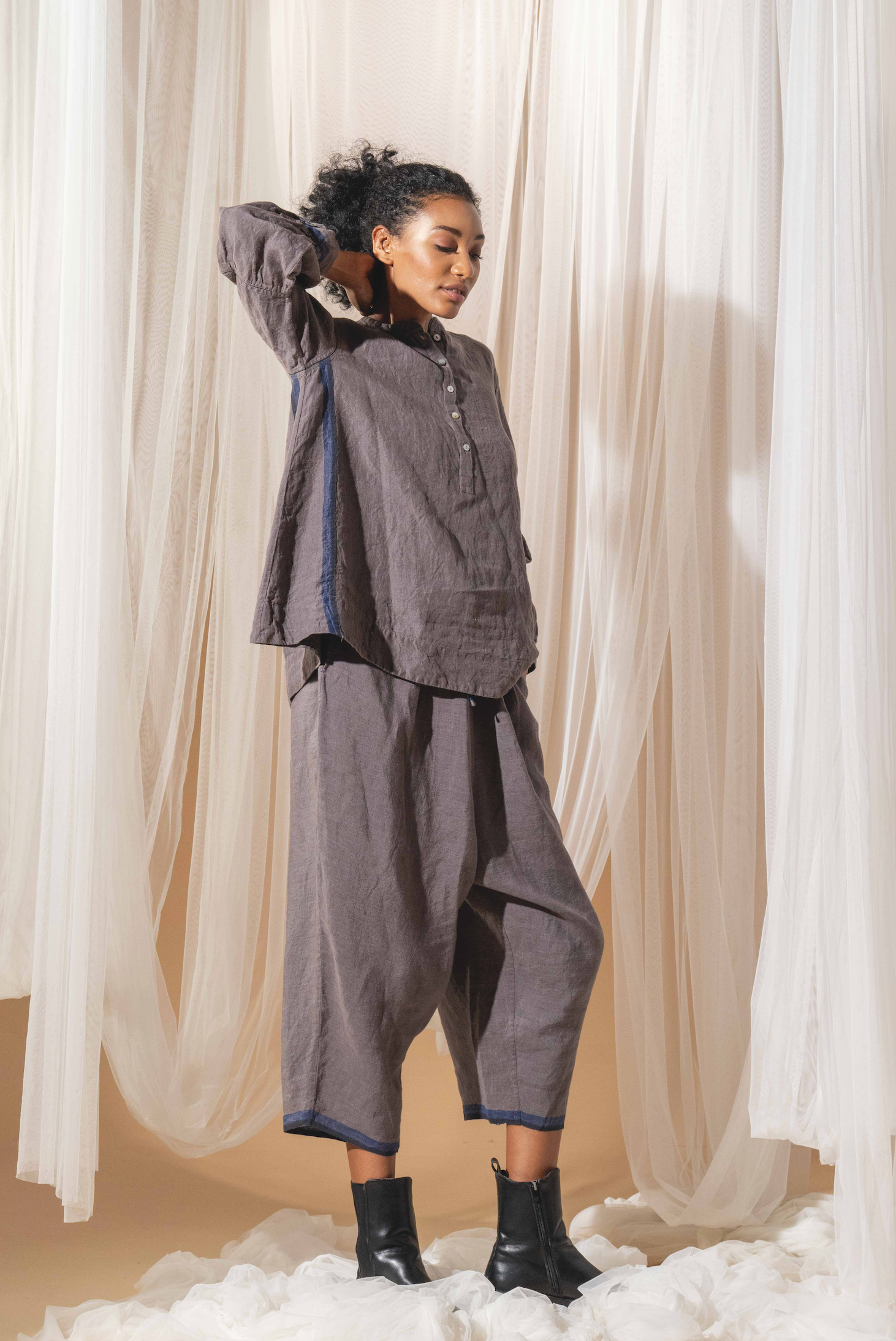 MAHIRA LINEN Pants - Storm Grey