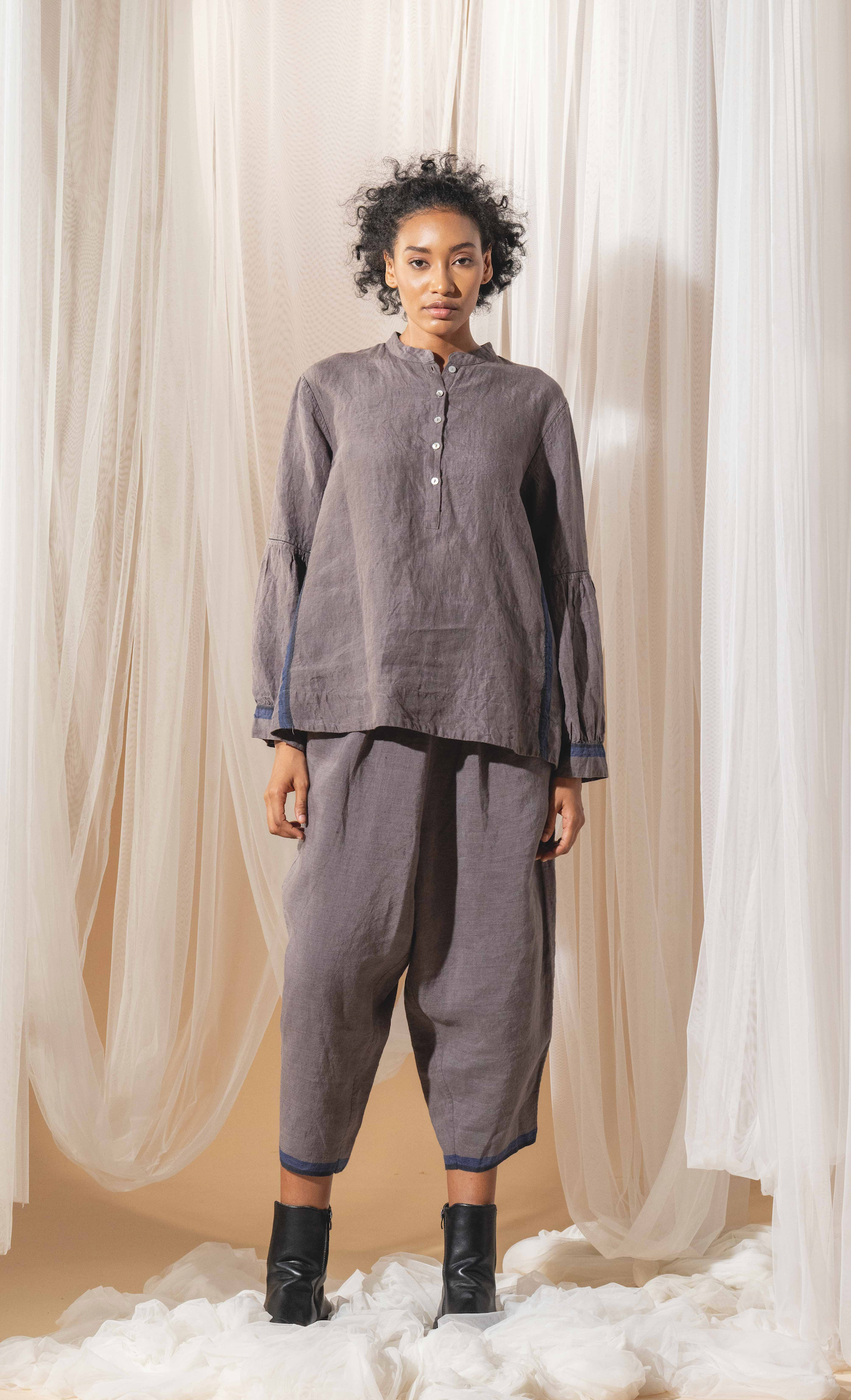 MAHIRA LINEN Pants - Storm Grey