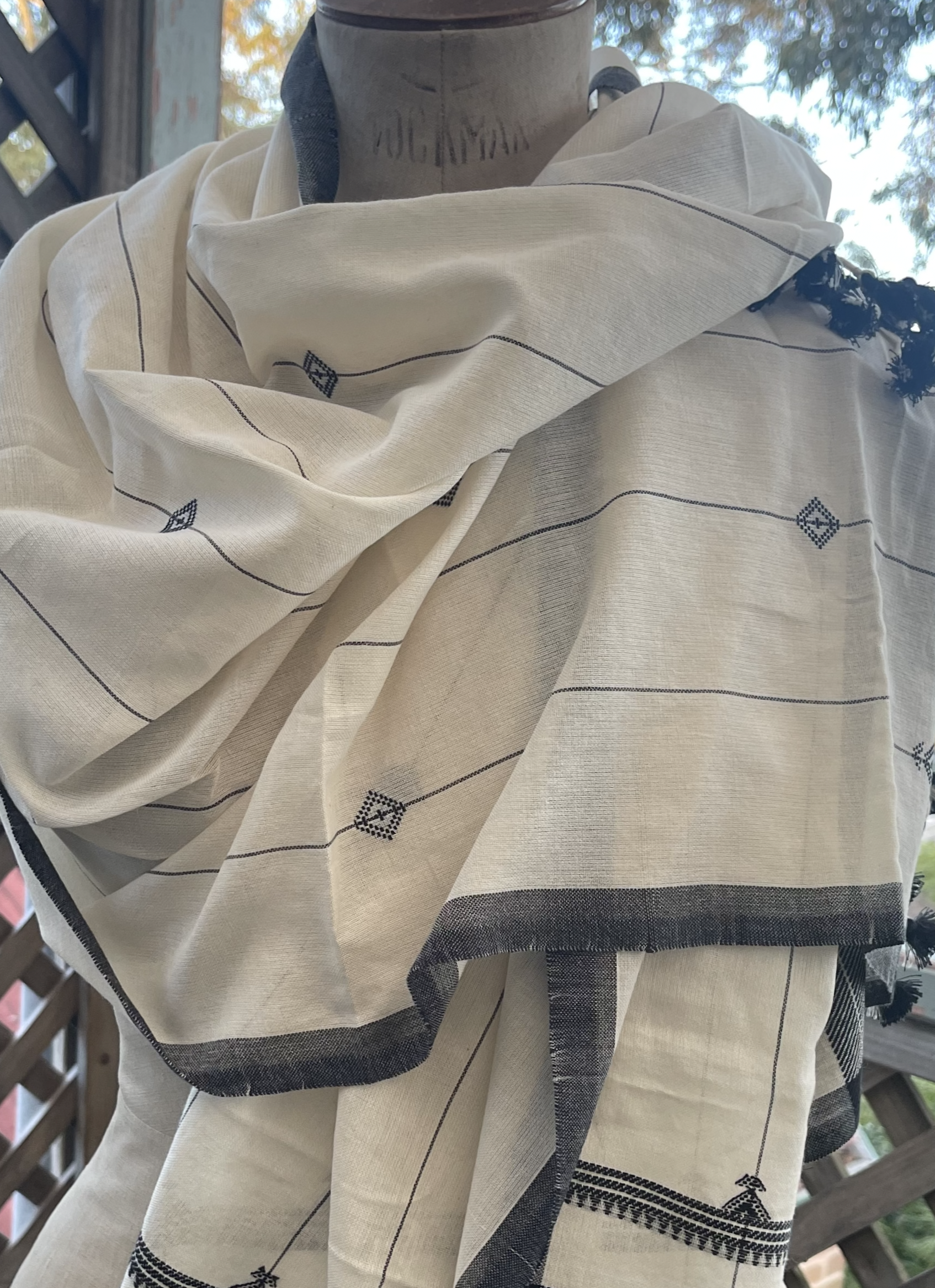 Handloomed Cotton Scarf - Vertical Pinstripe Parchment