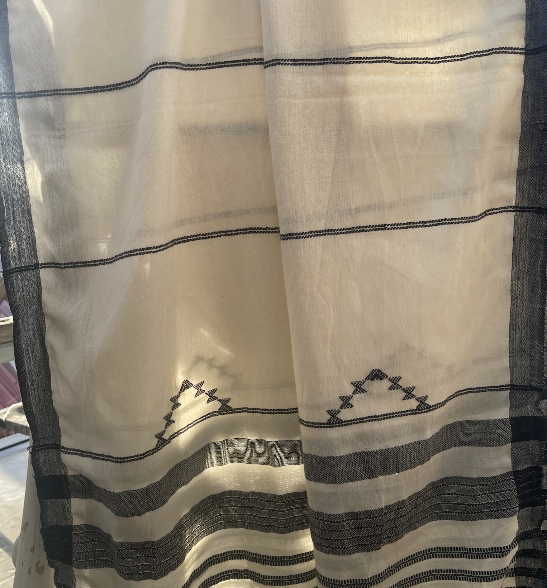Handloomed Cotton Scarf - Horizontal Pinstripe Parchment