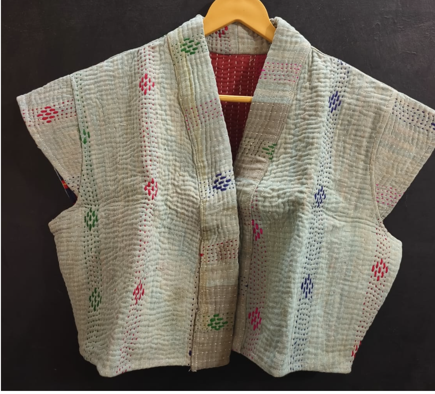 Capped Sleeve Top - Sea Mist Kantha