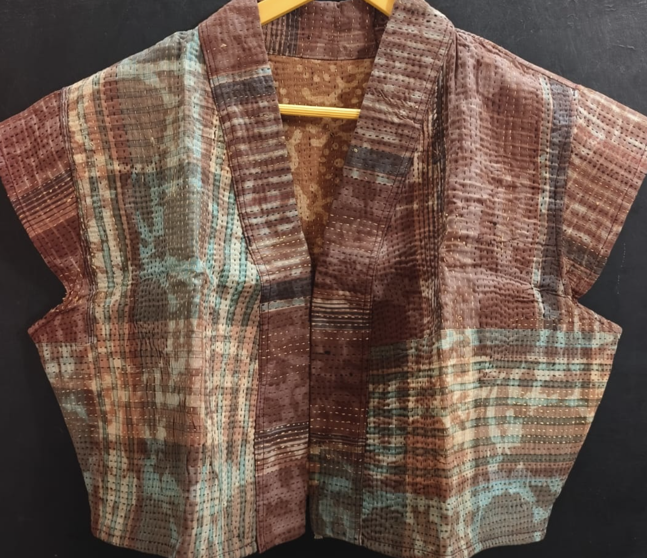 Capped Sleeve Top - Rust Kantha